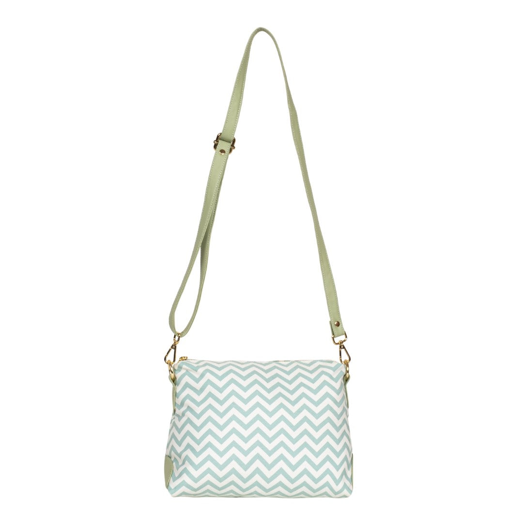 Reversible Tote bag & Printed Sling Bag-Wristlet Wallet-Eyeglass Case Shevron, Green(Combo)