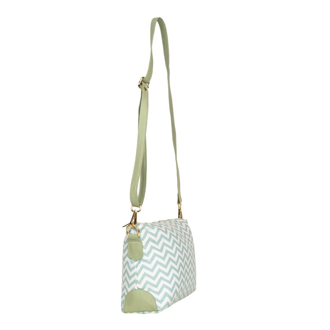 Reversible Tote bag & Printed Sling Bag-Wristlet Wallet-Eyeglass Case Shevron, Green(Combo)
