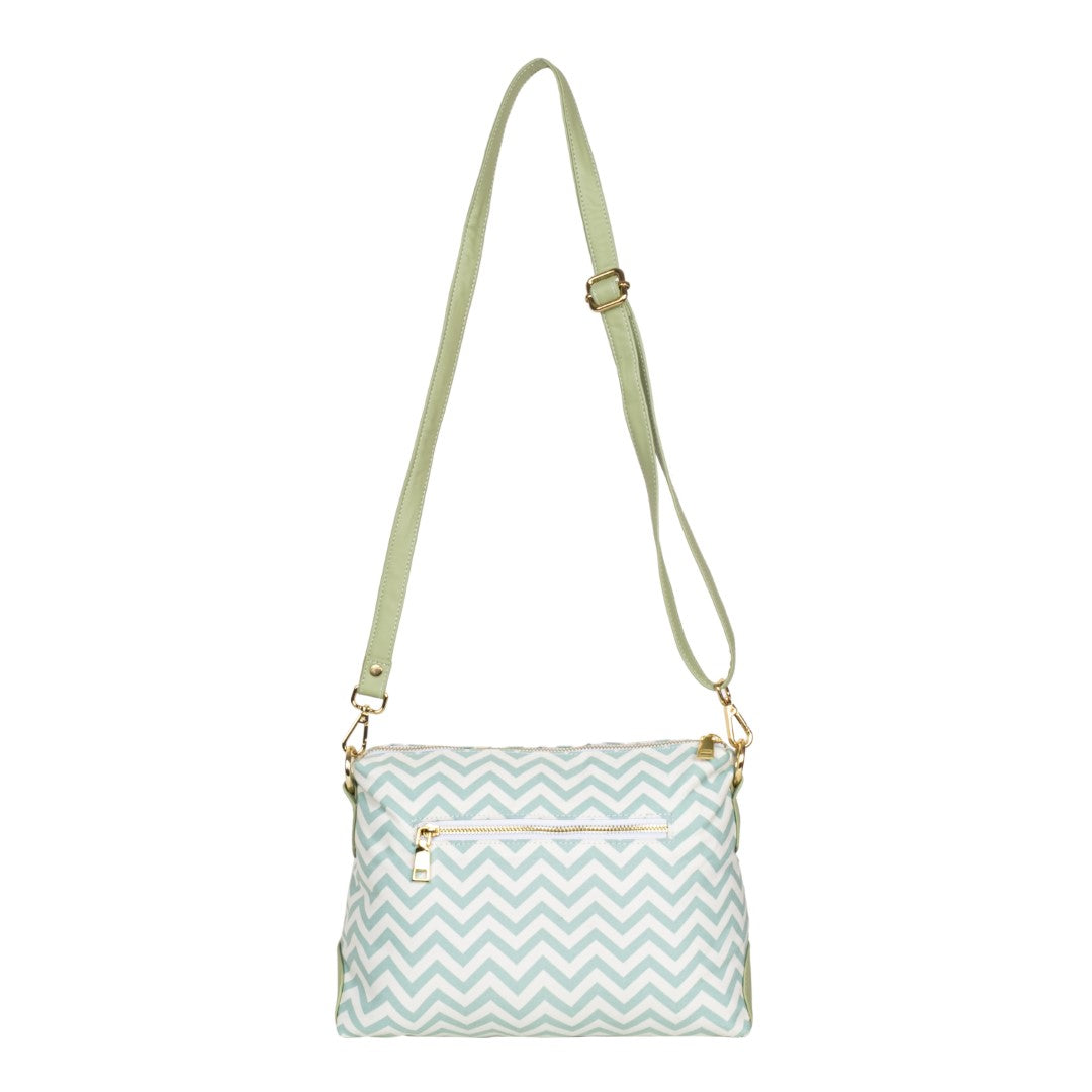 Reversible Tote bag & Printed Sling Bag-Wristlet Wallet-Eyeglass Case Shevron, Green(Combo)