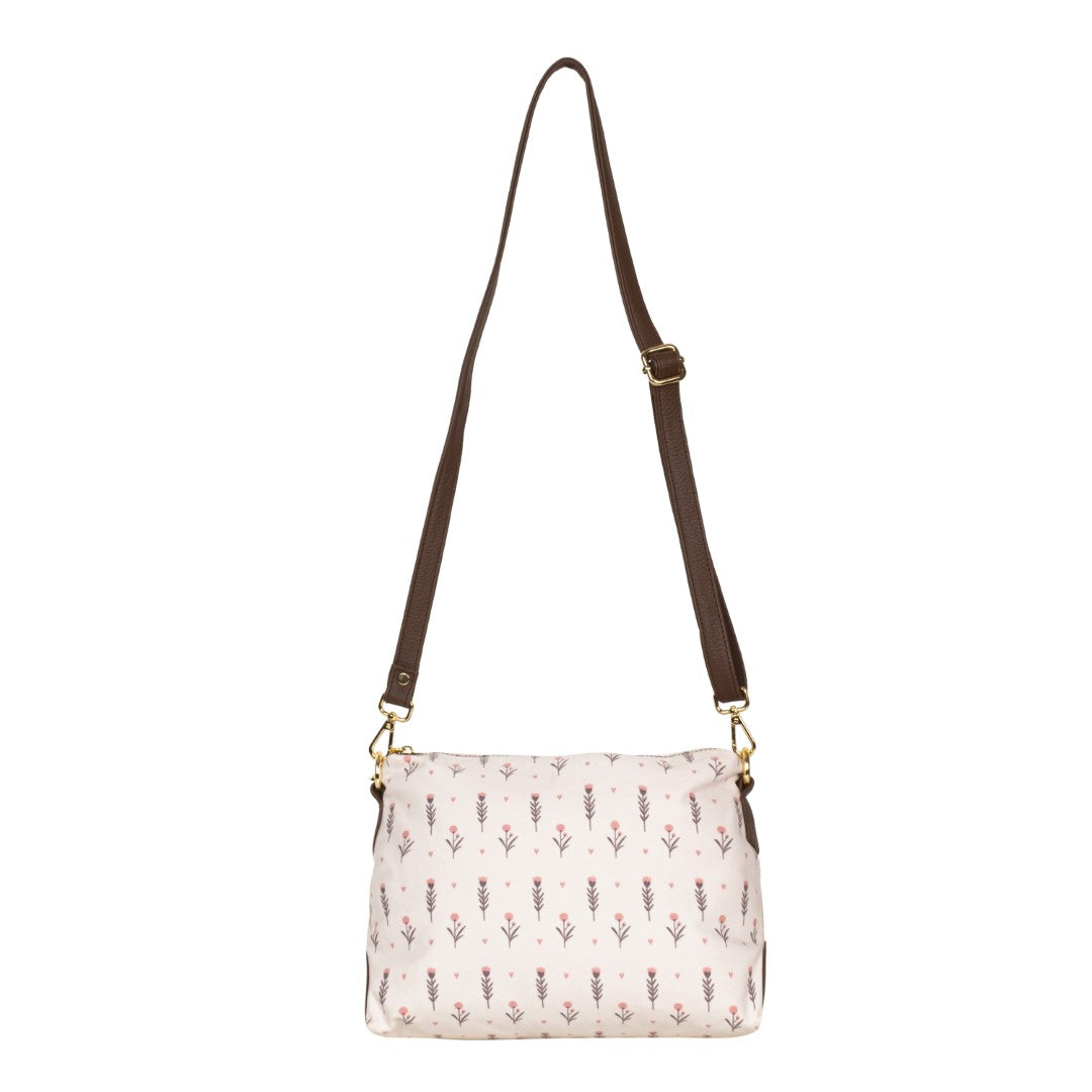 Printed Sling Bag & Wristlet Wallet-Eyeglass Case Flower,Brown(Combo)