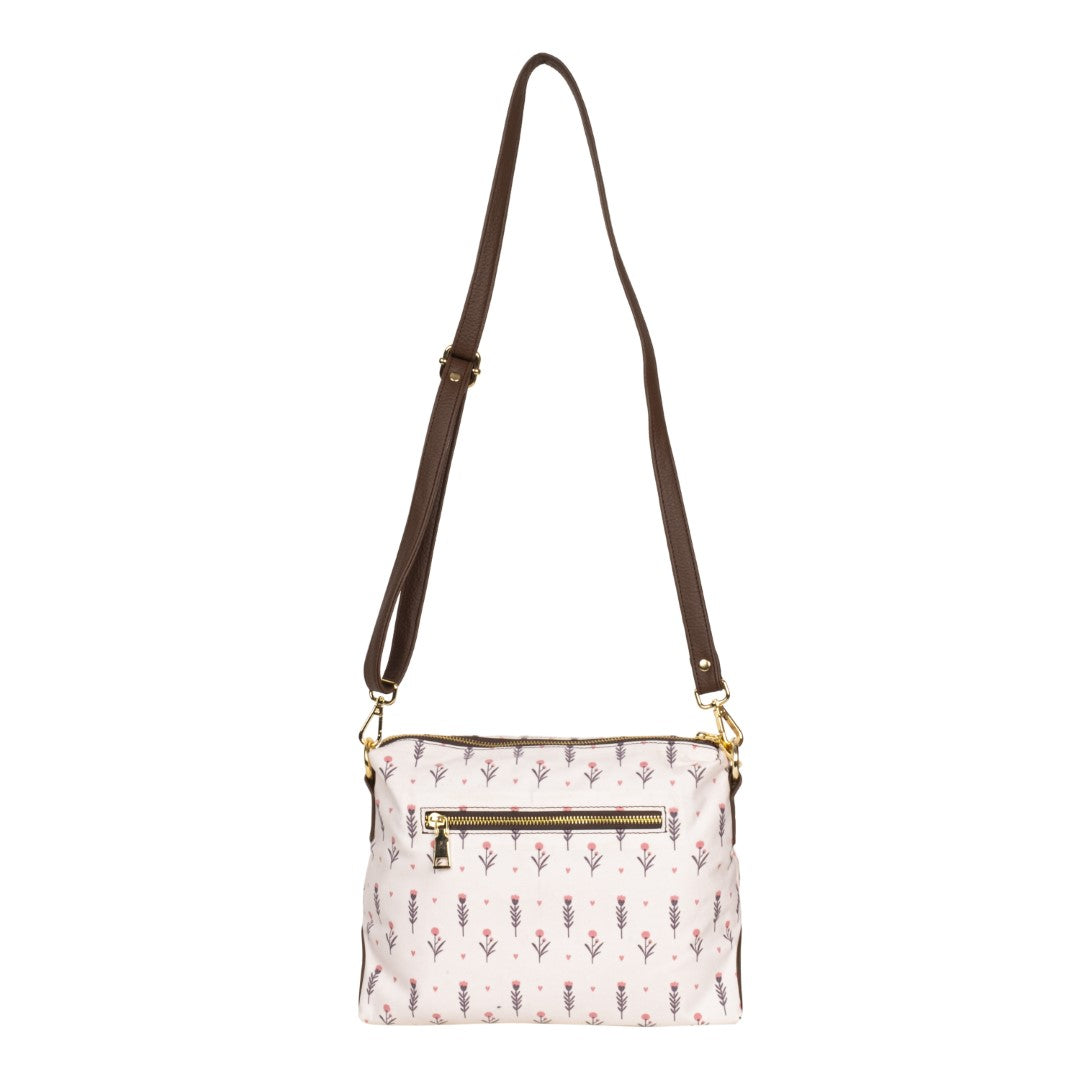 Printed Sling Bag & Wristlet Wallet-Eyeglass Case Flower,Brown(Combo)