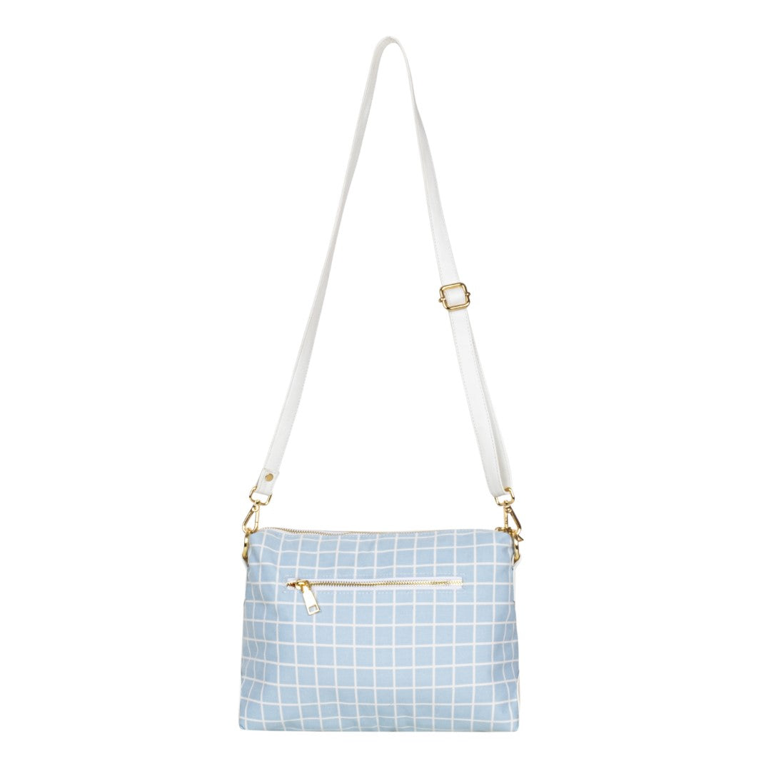 Printed Sling Bag & Wristlet Wallet - Eyeglass Case Check, Blue (Combo)