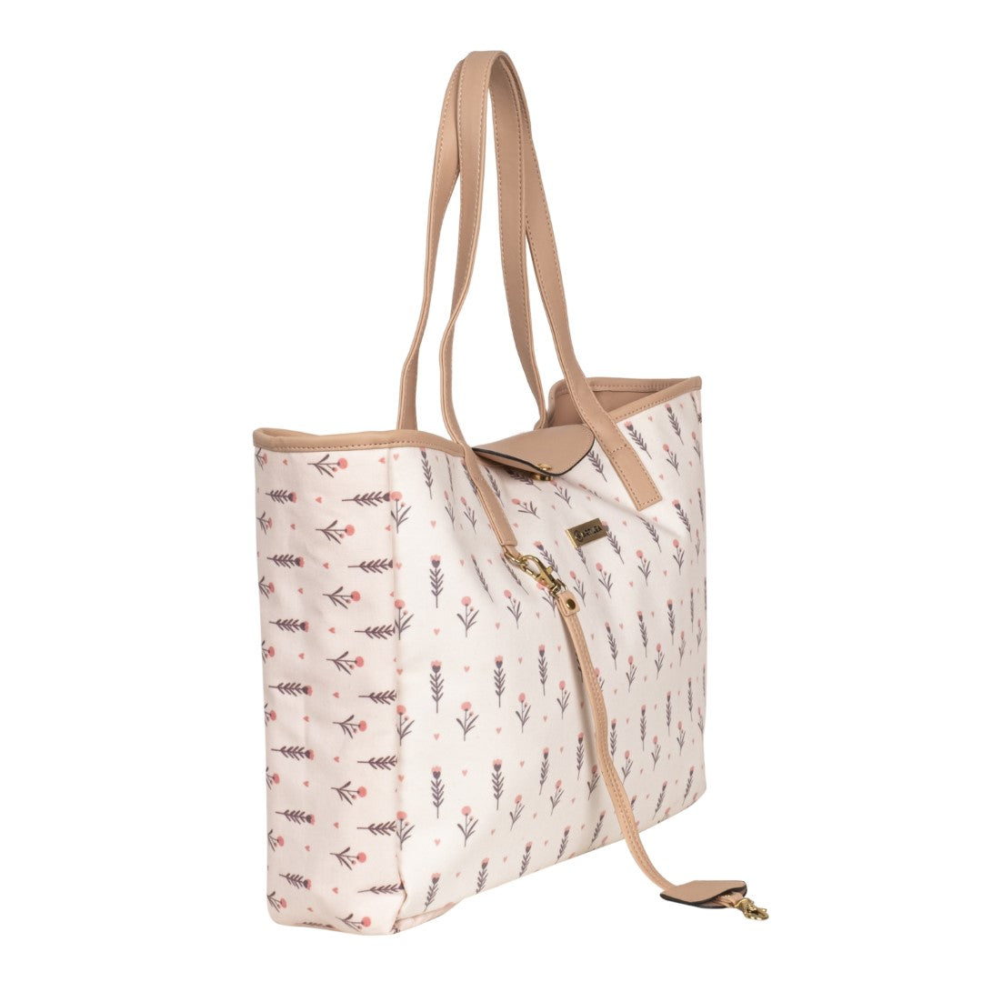 Reversible Tote Bag & Wristlet Wallet-Eyeglass Case Light Pink, Flower (Combo)
