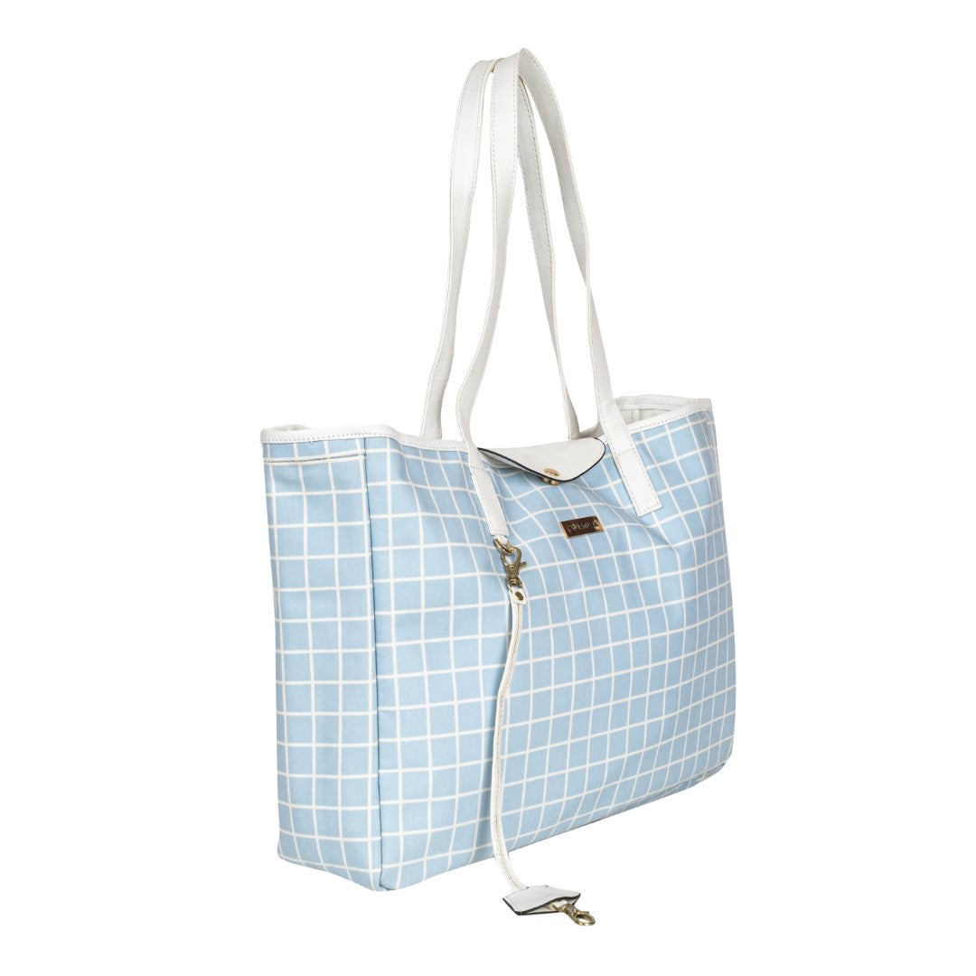 Reversible Tote bag & Printed Sling Bag-Wristlet Wallet-Eyeglass Case Check,White(Combo))