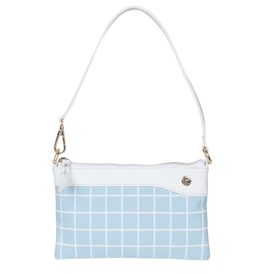 Printed Sling Bag & Wristlet Wallet - Eyeglass Case Check, Blue (Combo)