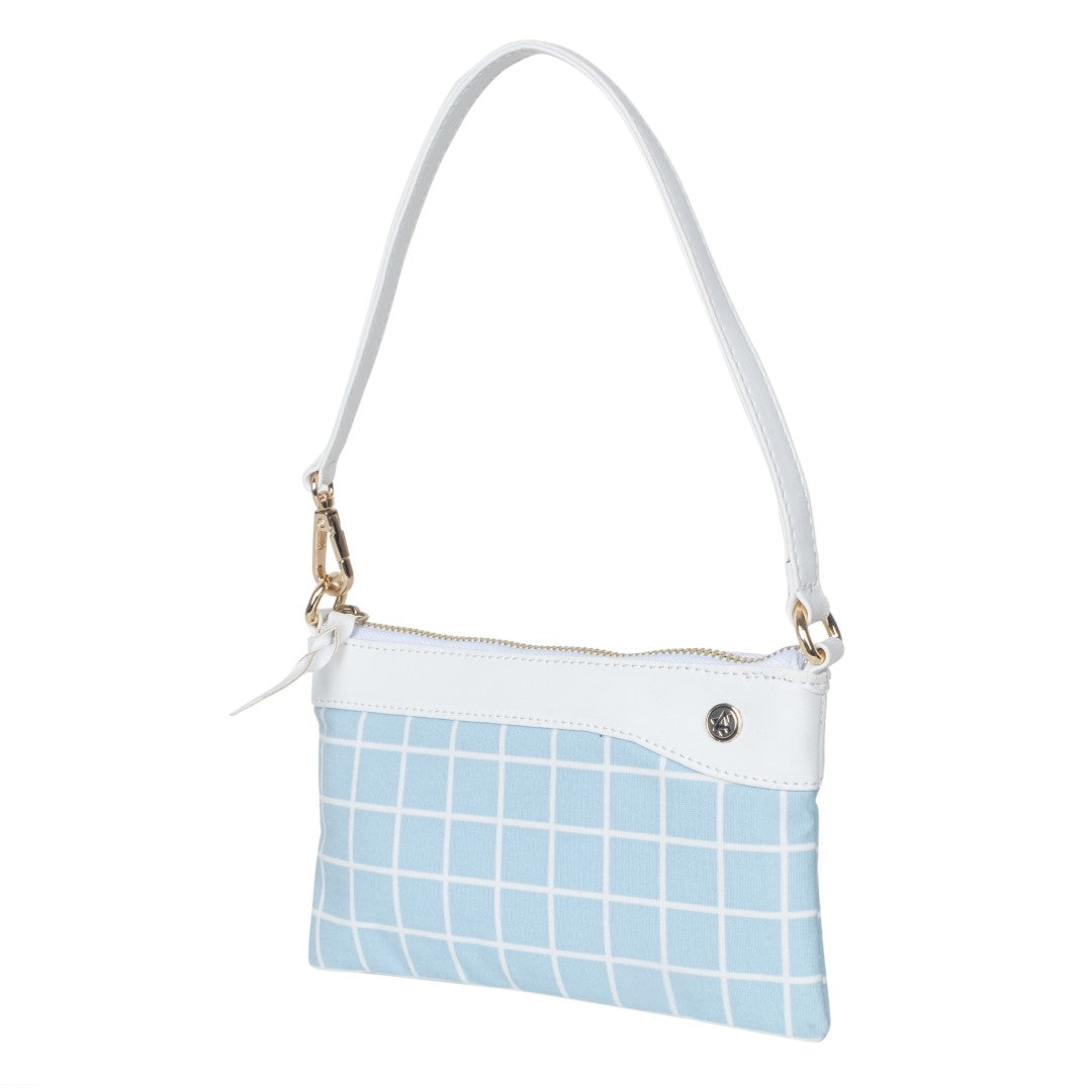 Printed Sling Bag & Wristlet Wallet - Eyeglass Case Check, Blue (Combo)