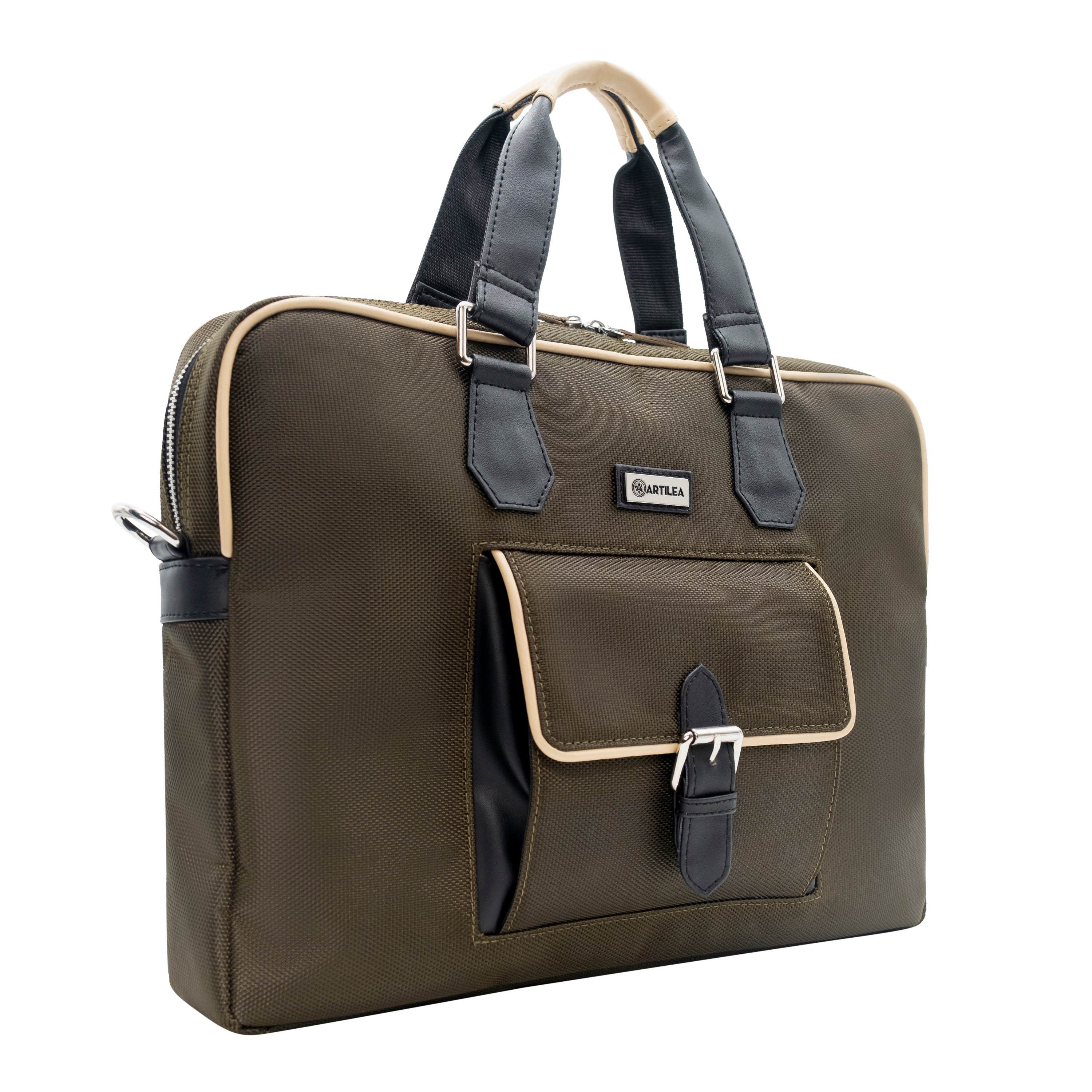 Smart Laptop Bag Olive Green, Black & Beige
