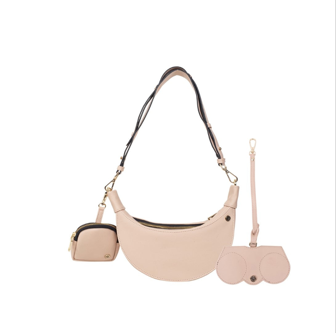 Crecent Moon Bag & Eyeglass Case Light Pink(Combo)