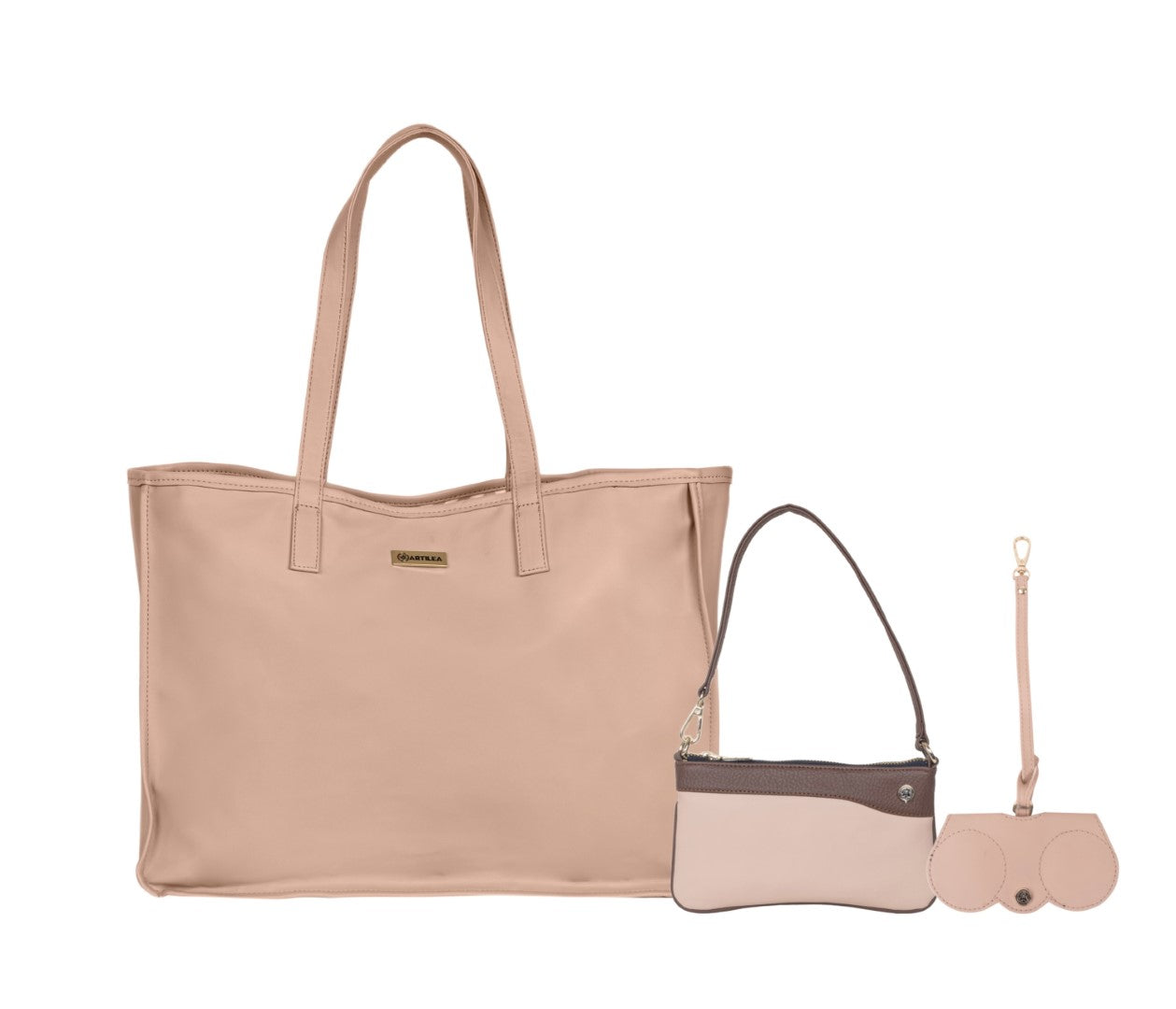 Reversible Tote Bag & Wristlet Wallet- Eyeglass Case Light Pink(Combo)