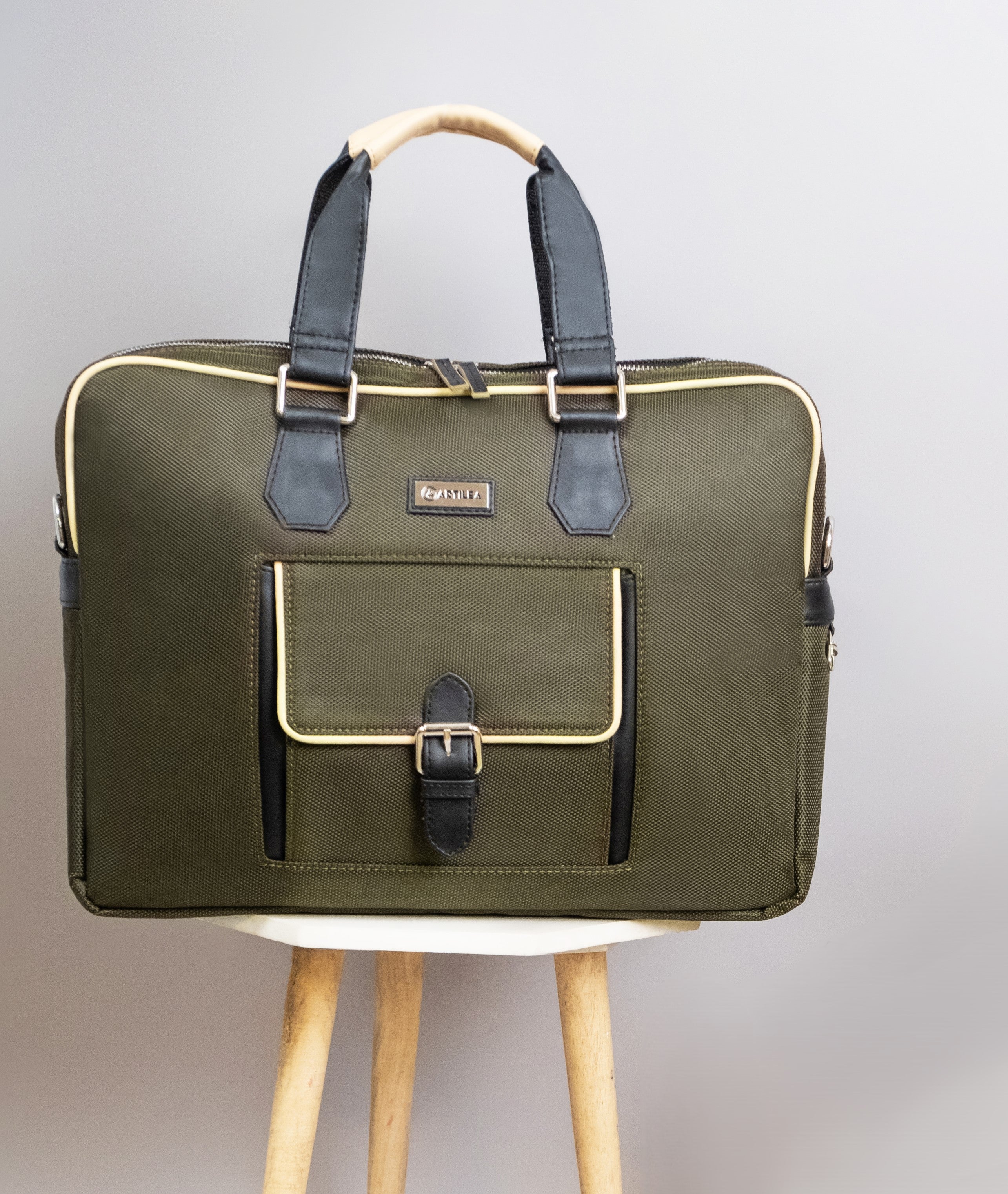 Smart Laptop Bag Olive Green, Black & Beige