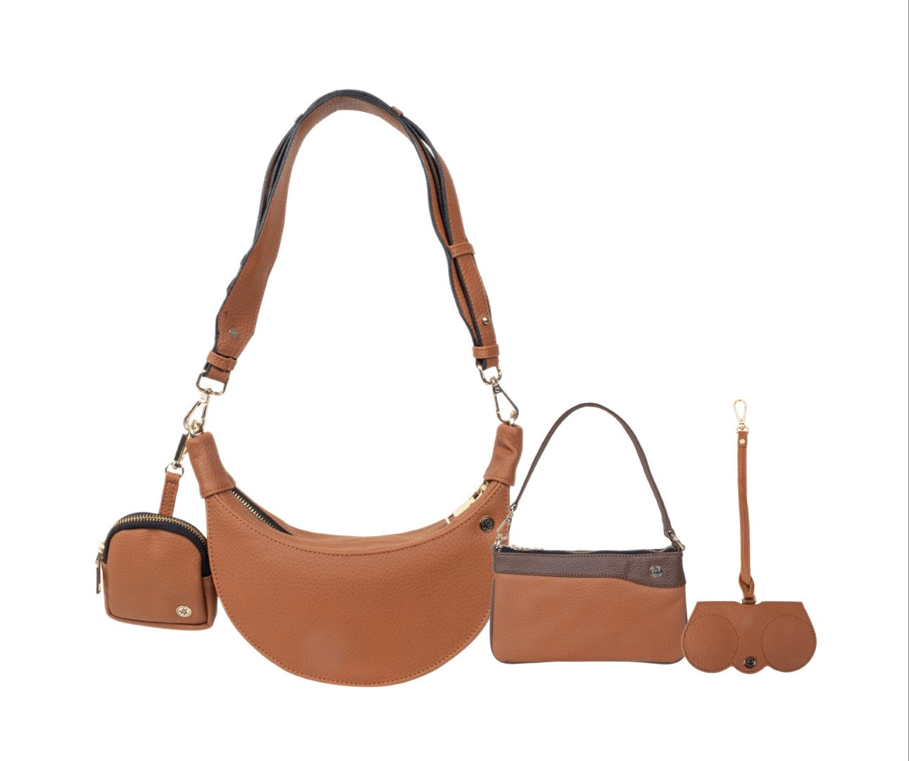 Crecent Moon Bag & Wristlet Wallet-Eyeglass Case Tan(Combo)