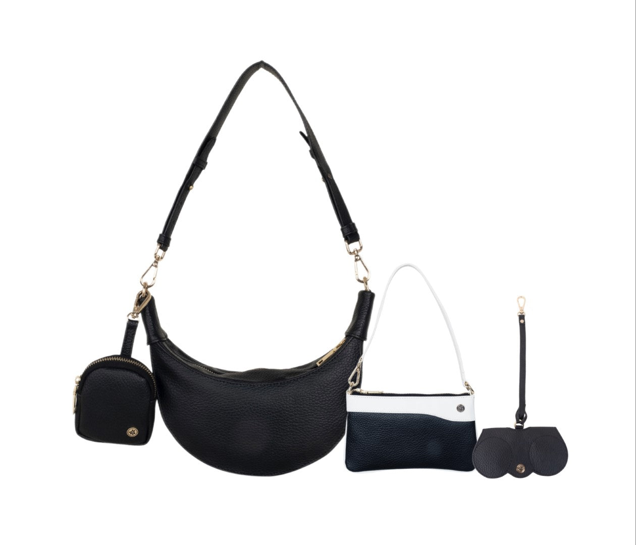 Crecent Moon Bag & Wristlet Wallet-Eyeglass Case Black(Combo)