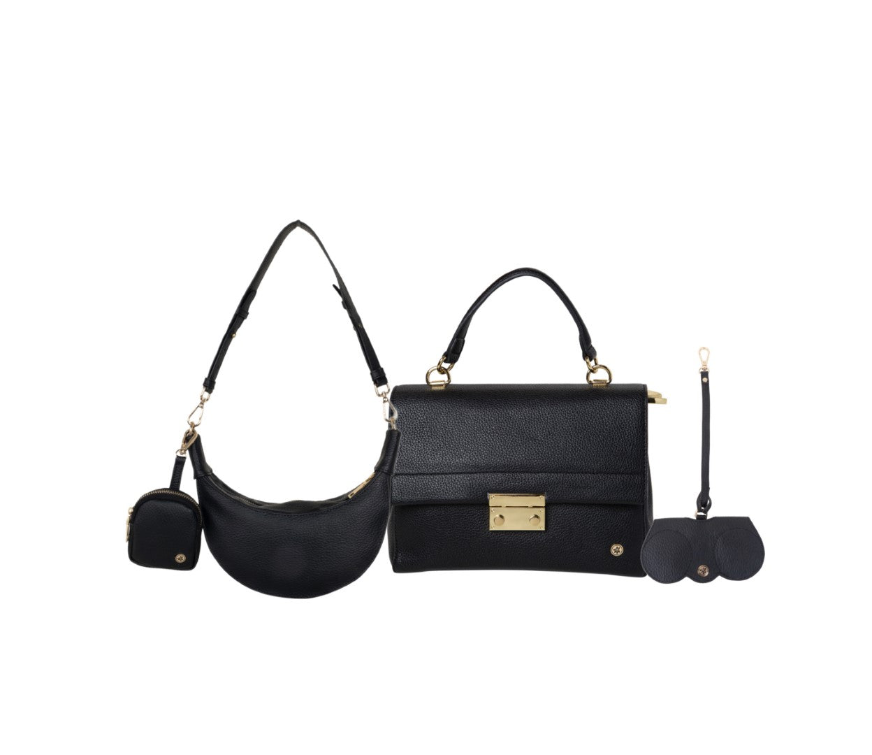 Hand Bag + Sling & Crecent Moon Bag-Eyeglass Case Black(Combo)