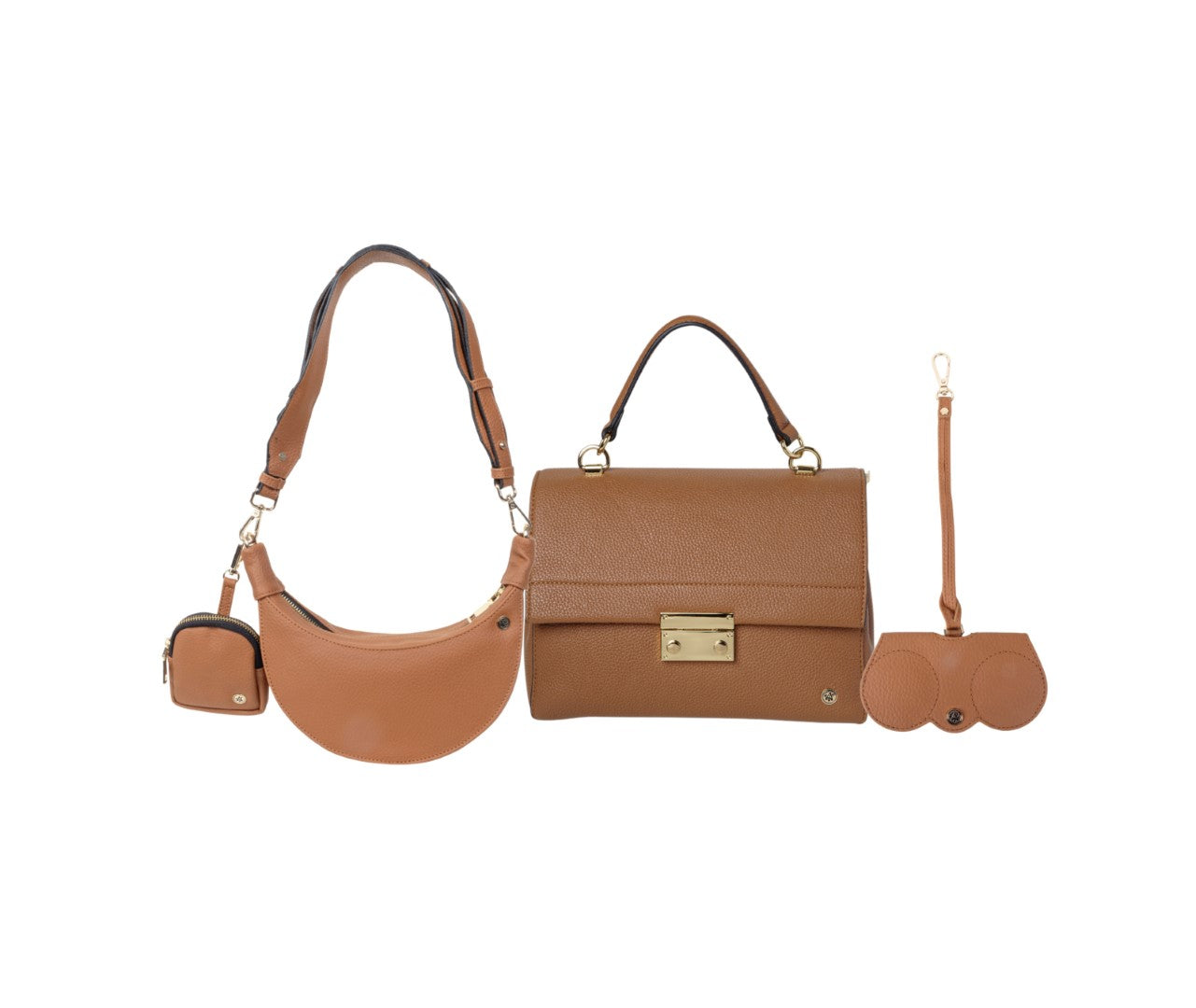 Hand Bag + Sling & Crecent Moon Bag-Eyeglass Case Tan(Combo)
