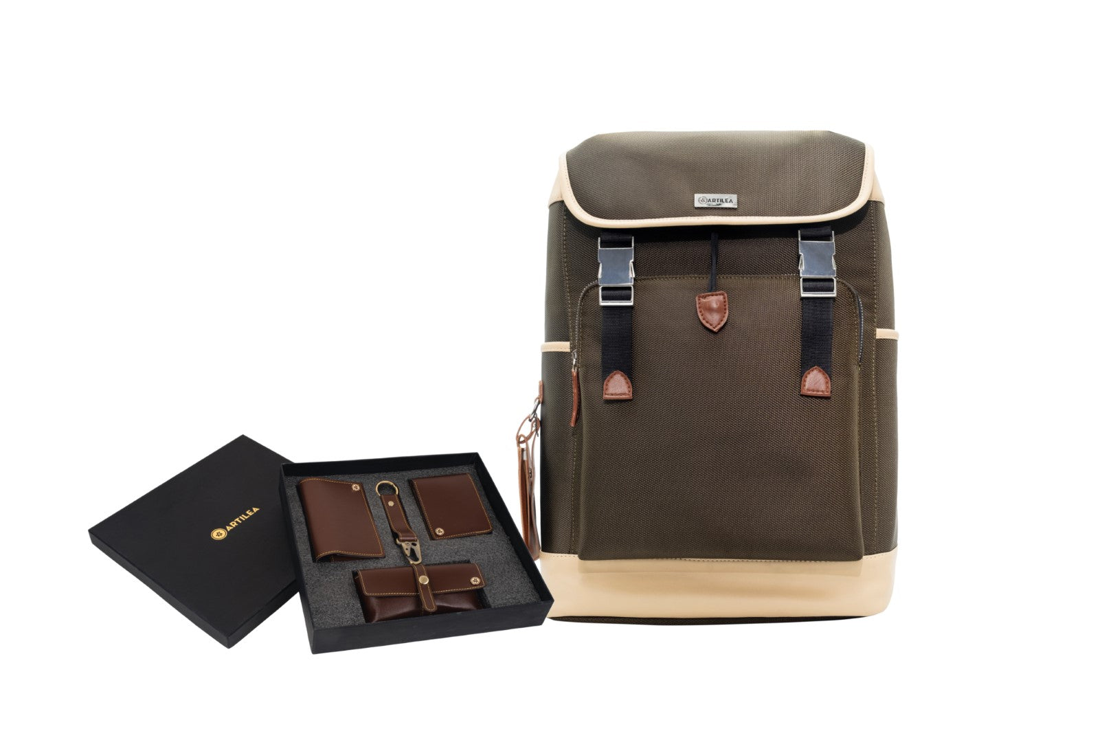 Ultimate Backpack (Olive Green) Corporate gift Set Brown-(Combo)