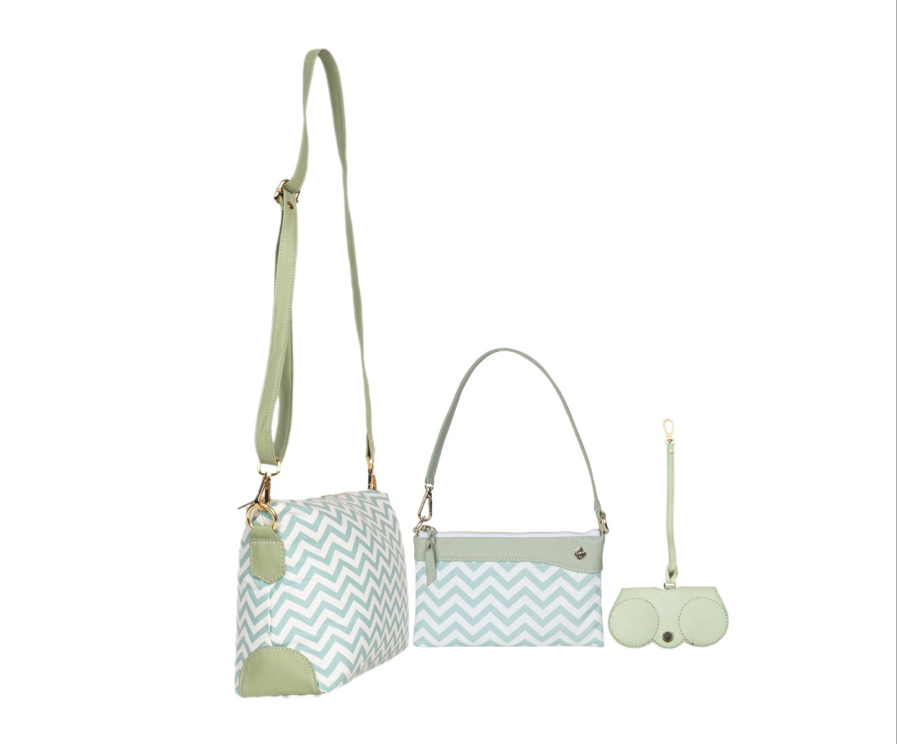 Printed Sling Bag & Wristlet Wallet-Eyeglass Case Shevron,Mint Green(Combo)