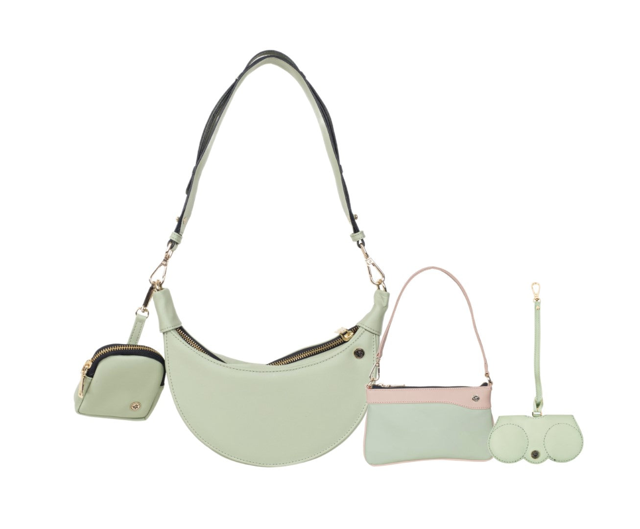 Crecent Moon Bag-Wristlet Wallet & Eyeglass Case Mint Green(Combo)