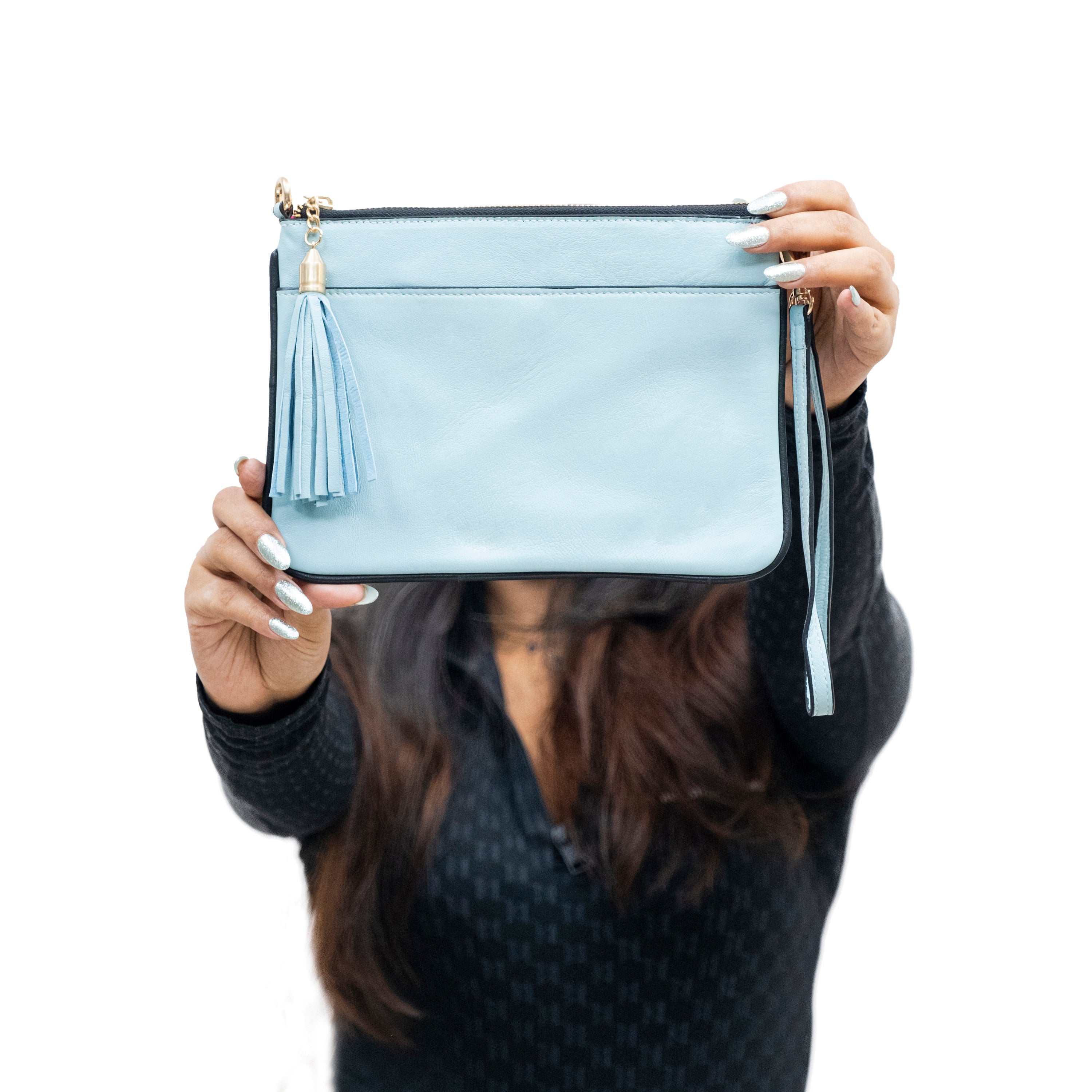 Genuine Leather Wristlet (Big) - Sky Blue