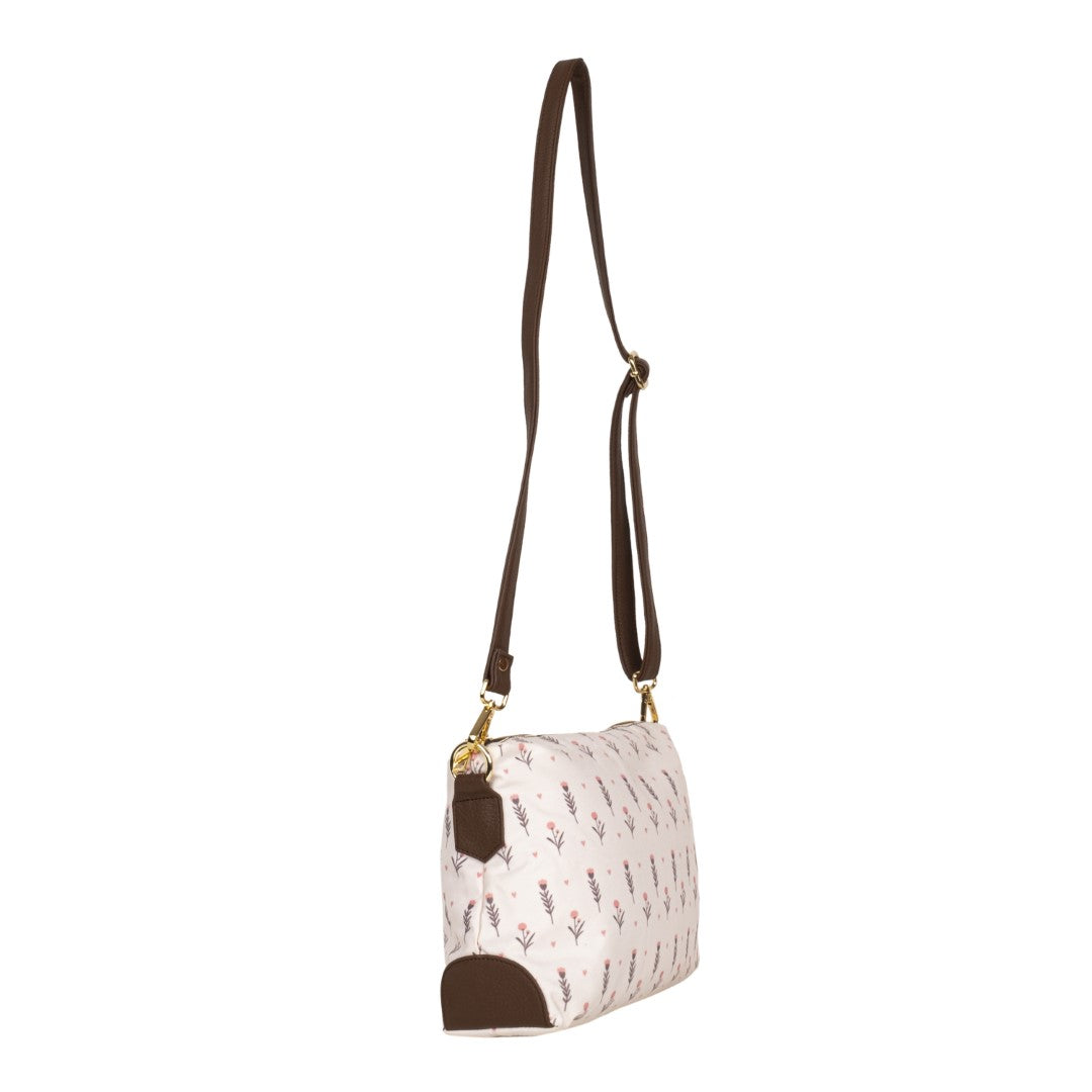 Printed Sling Bag & Wristlet Wallet-Eyeglass Case Flower,Brown(Combo)