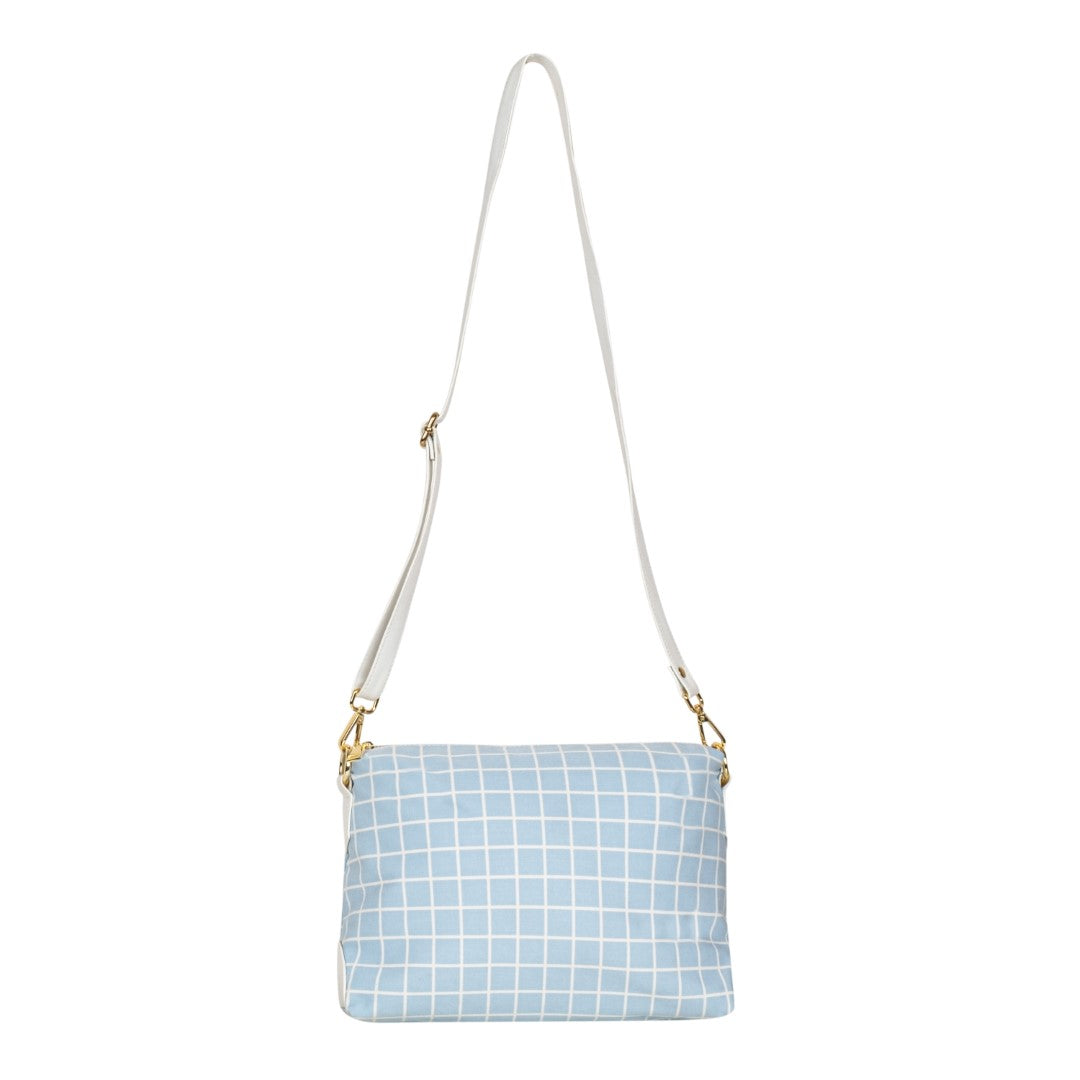 Printed Sling Bag & Wristlet Wallet - Eyeglass Case Check, Blue (Combo)