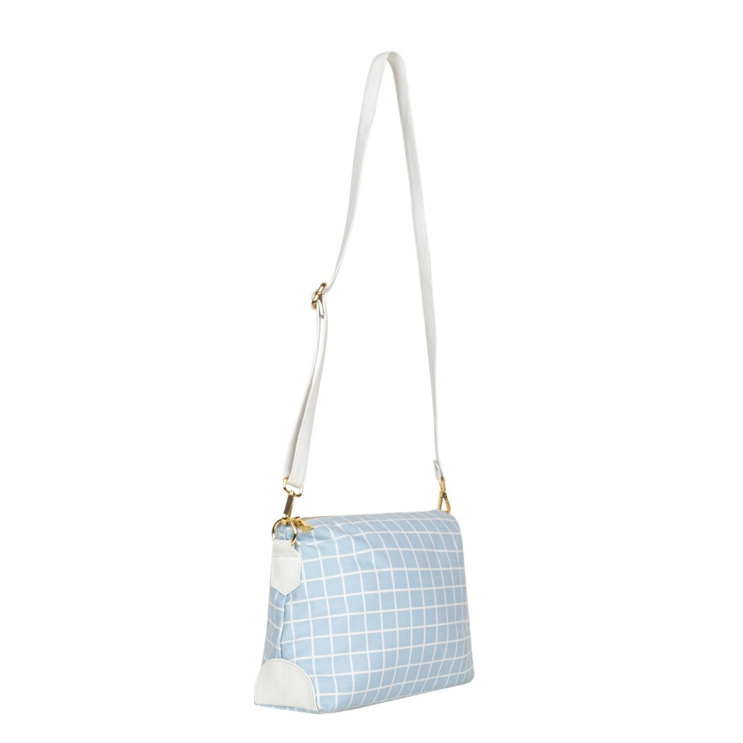 Printed Sling Bag & Wristlet Wallet - Eyeglass Case Check, Blue (Combo)