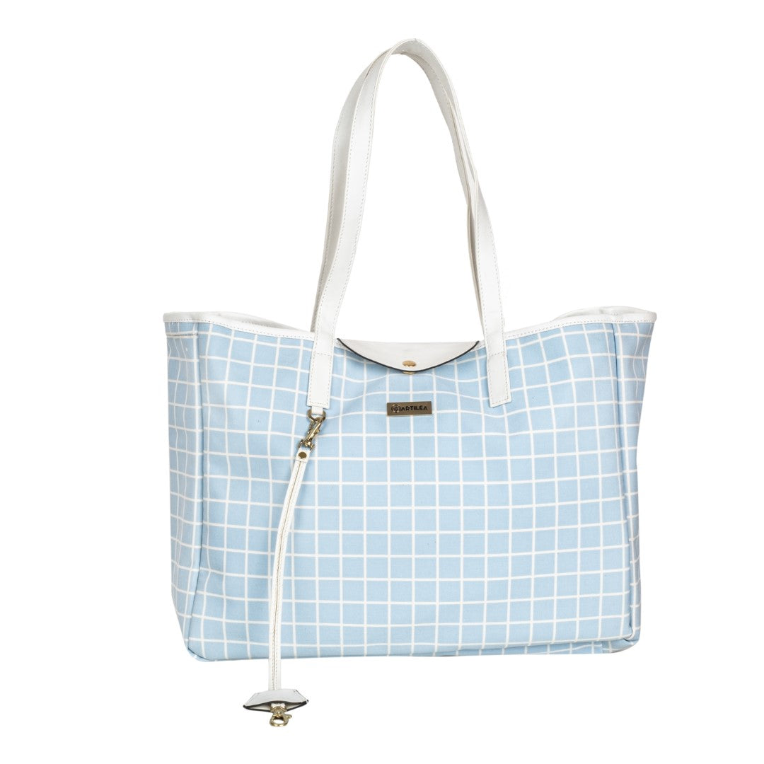 Reversible Tote bag & Printed Sling Bag-Wristlet Wallet-Eyeglass Case Check,White(Combo))