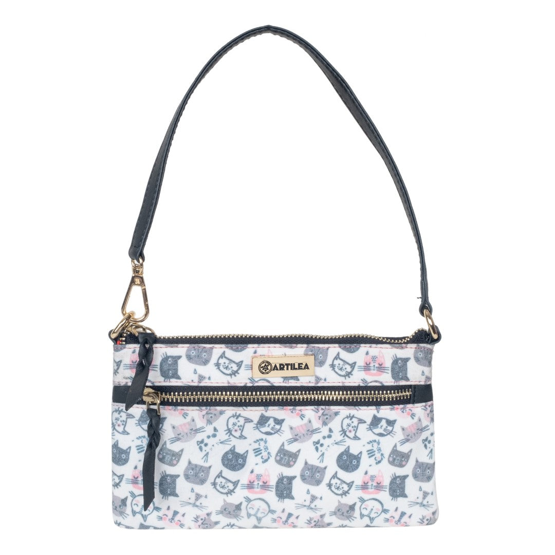 Reversible Tote Bag & Wristlet Wallet-Eyeglass Case Cat,Wine(Combo)