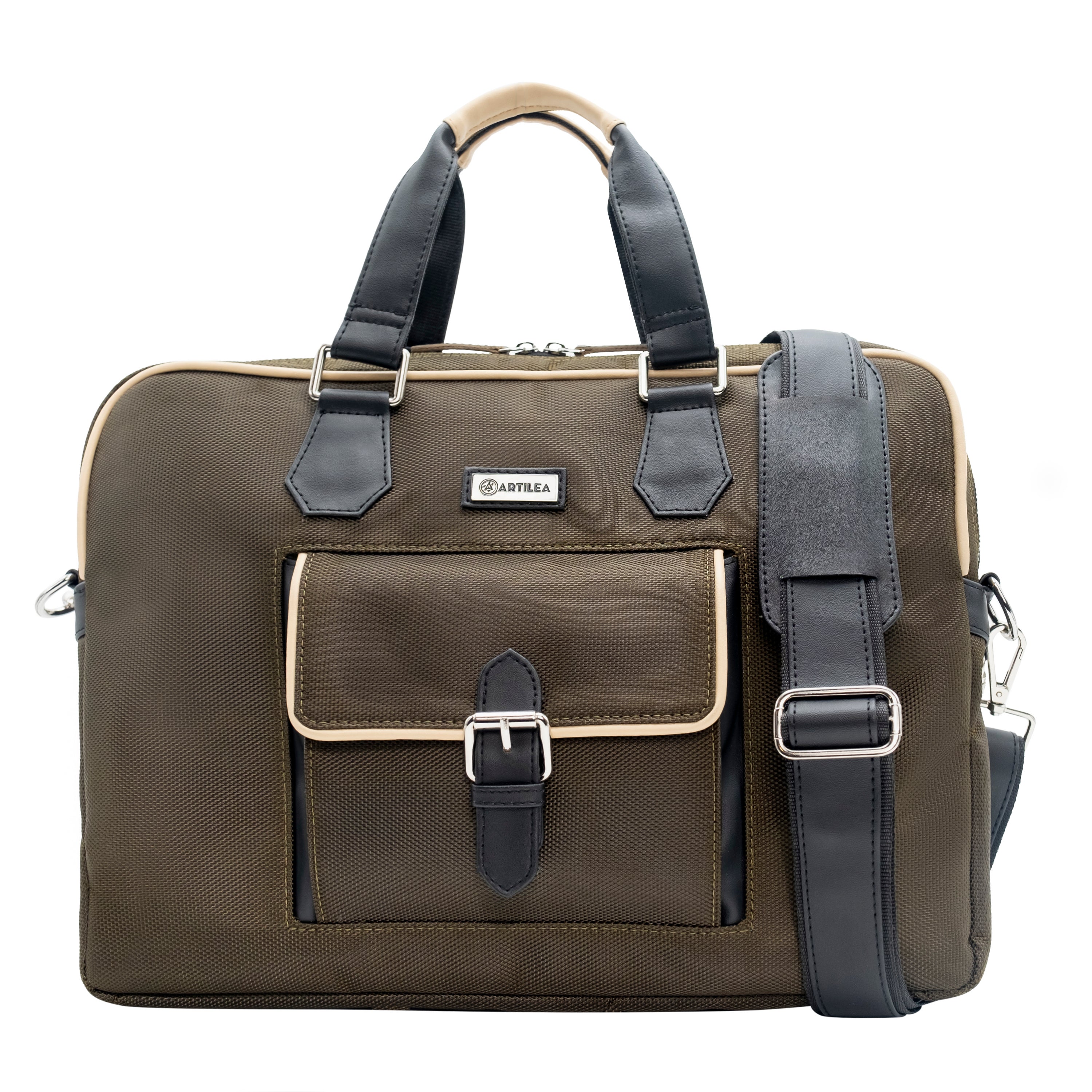 Smart Laptop Bag Olive Green, Black & Beige