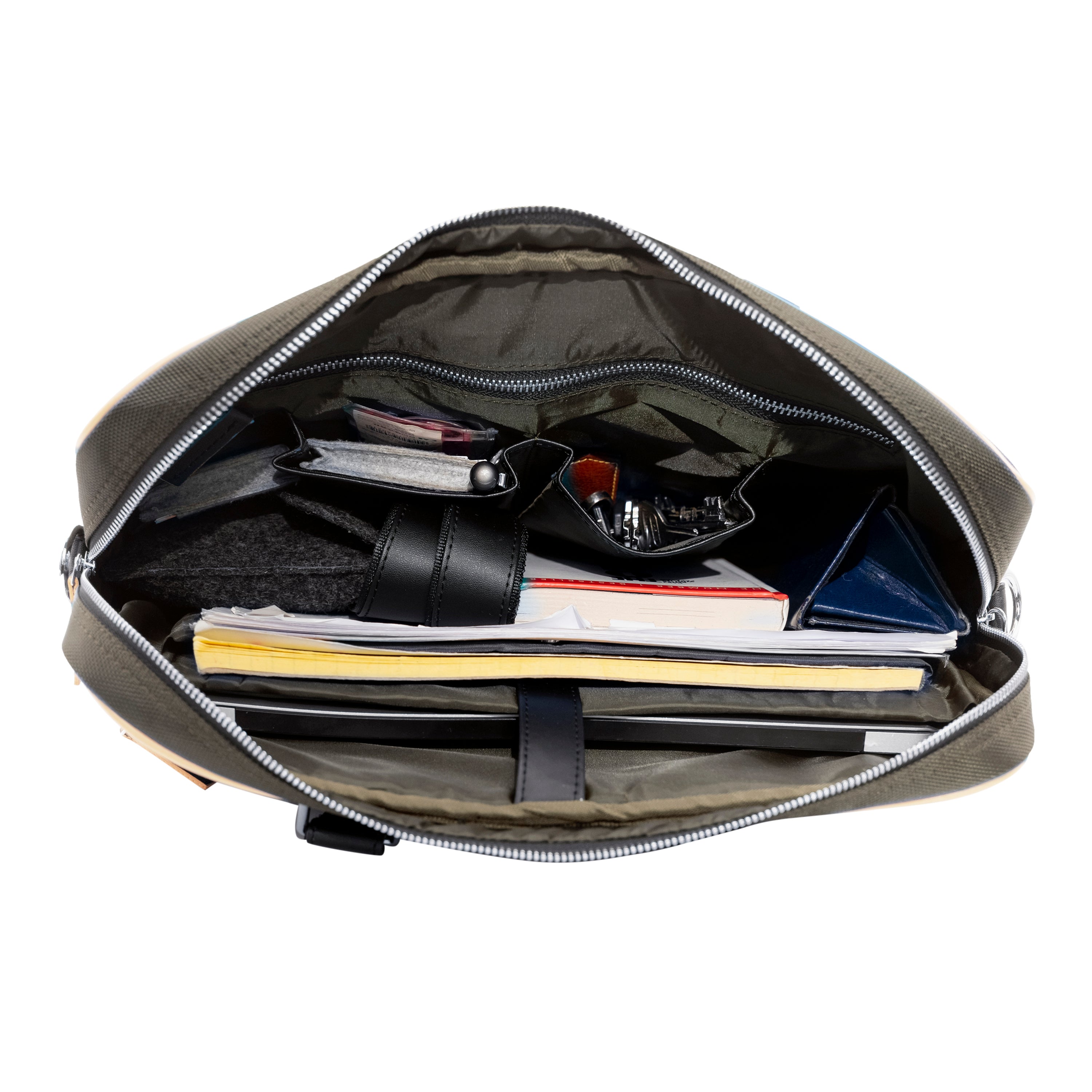 Smart Laptop Bag Olive Green, Black & Beige