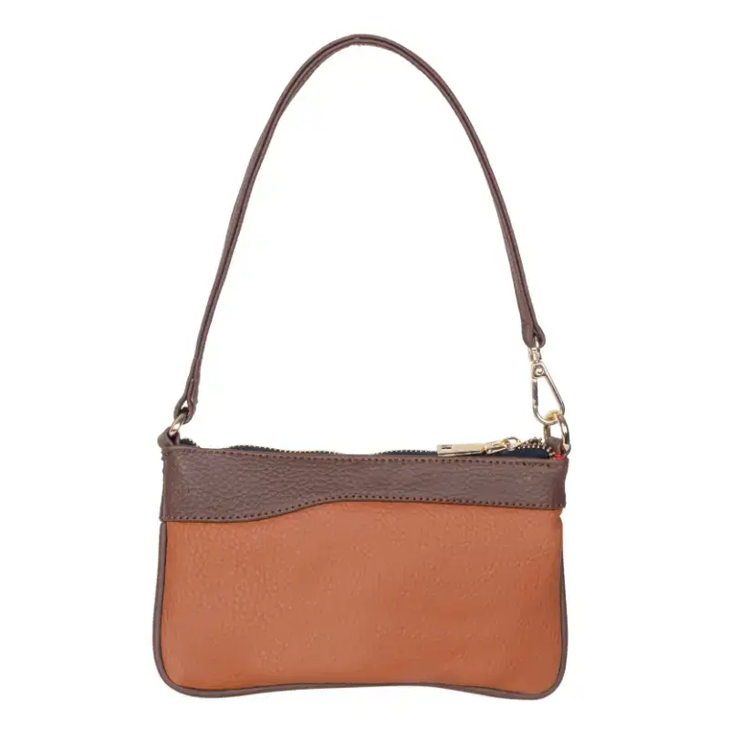 Vegan Leather Wristlet - Tan And Brown