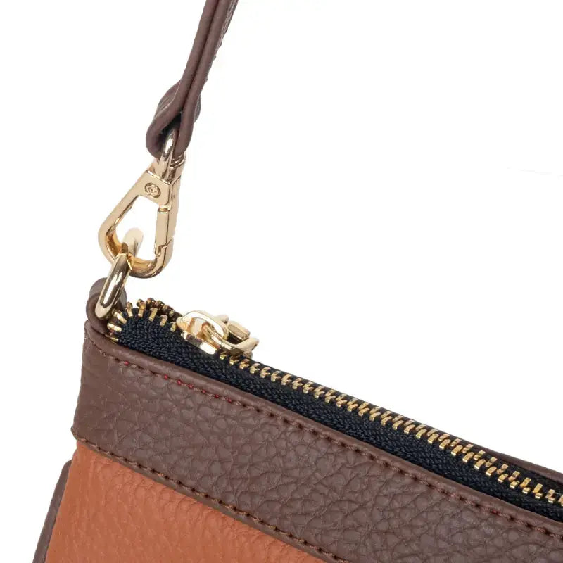 Vegan Leather Wristlet - Tan And Brown