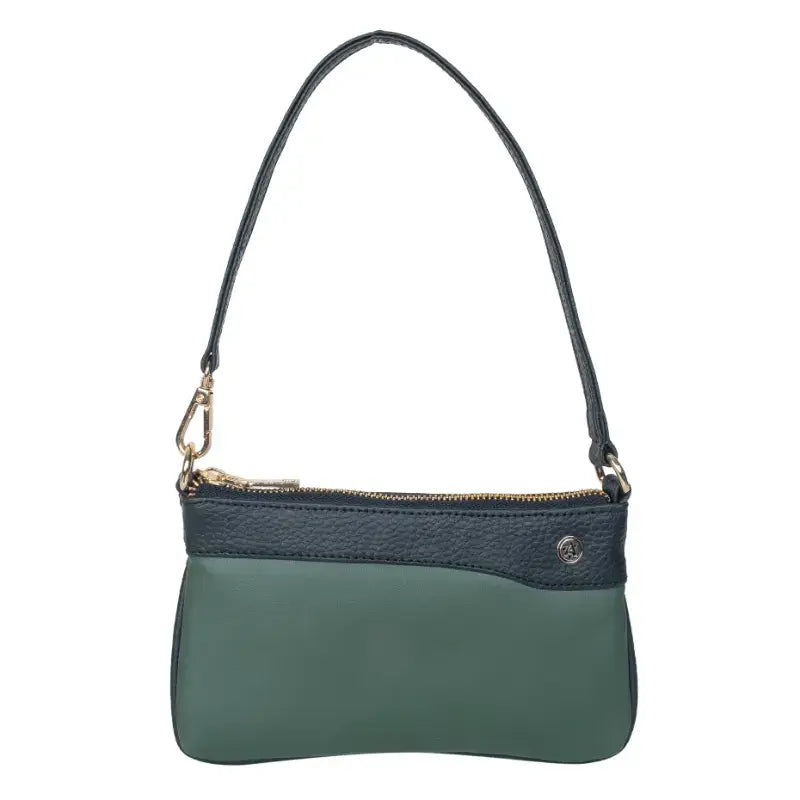 Vegan Leather Wristlet - Dark Green And Black