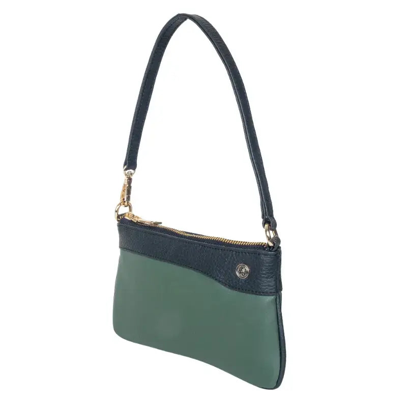 Vegan Leather Wristlet - Dark Green And Black