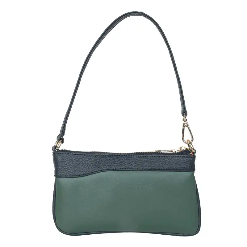 Vegan Leather Wristlet - Dark Green And Black