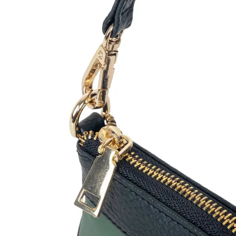 Vegan Leather Wristlet - Dark Green And Black