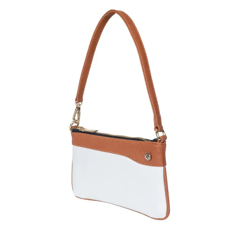Vegan Leather Wristlet - White And Tan