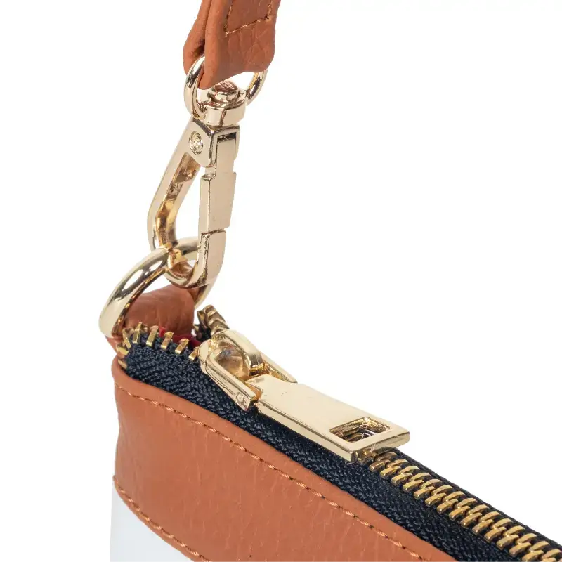 Vegan Leather Wristlet - White And Tan