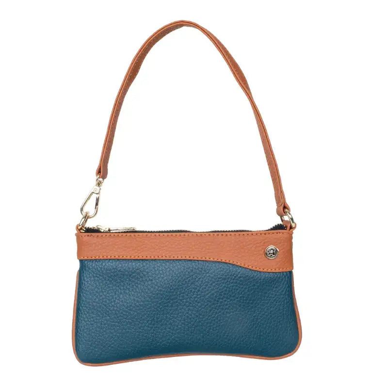 Vegan Leather Wristlet - Peacock Green And Tan