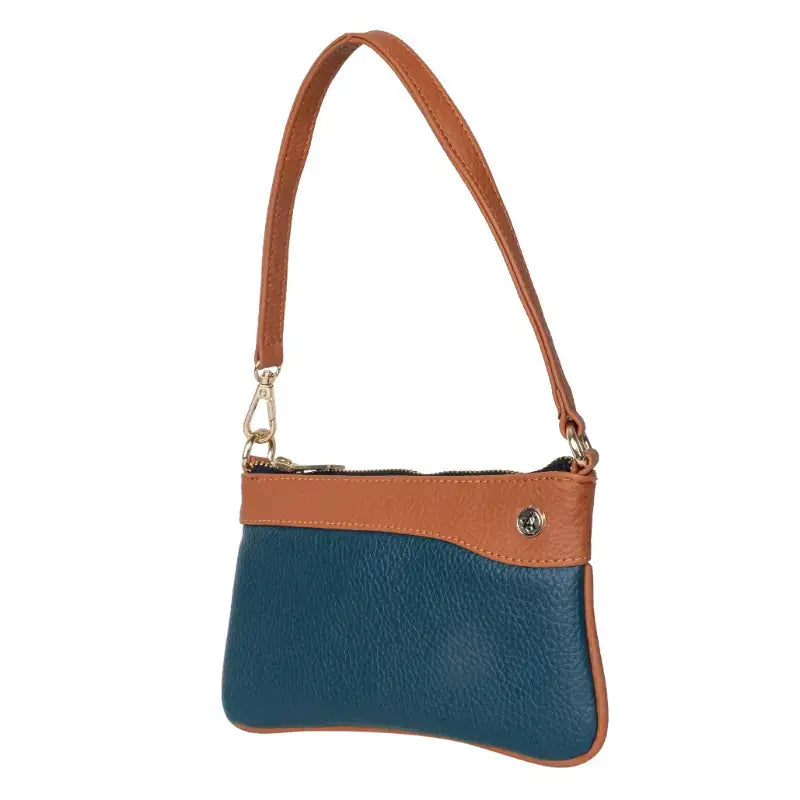 Vegan Leather Wristlet - Peacock Green And Tan