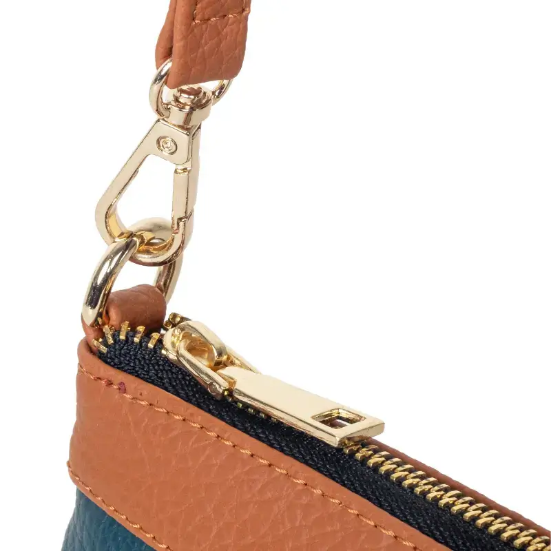 Vegan Leather Wristlet - Peacock Green And Tan