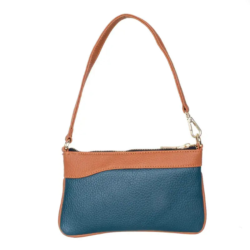 Vegan Leather Wristlet - Peacock Green And Tan