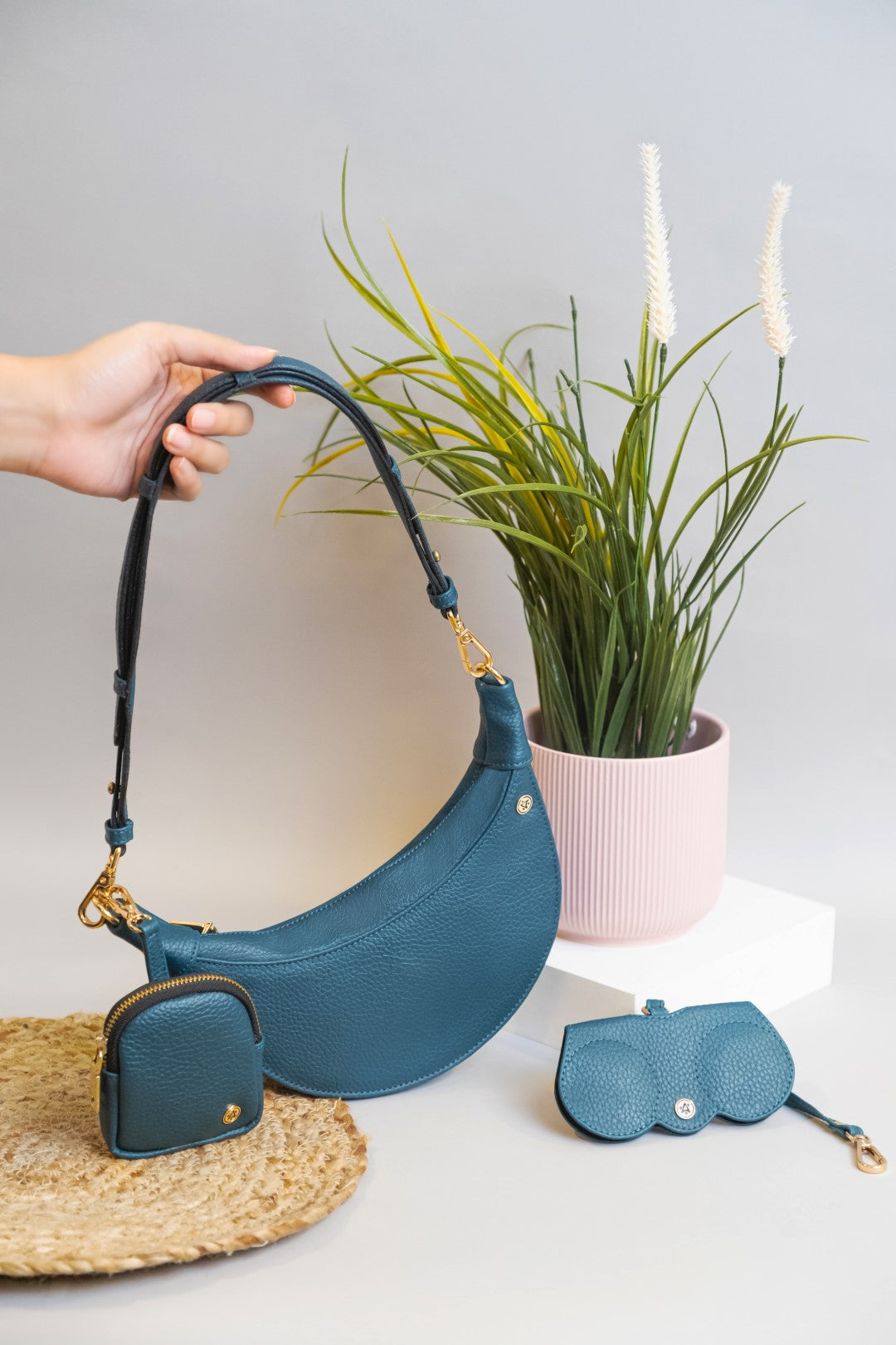 Crecent Moon Bag & Eyeglass Case Peacock Green(Combo)