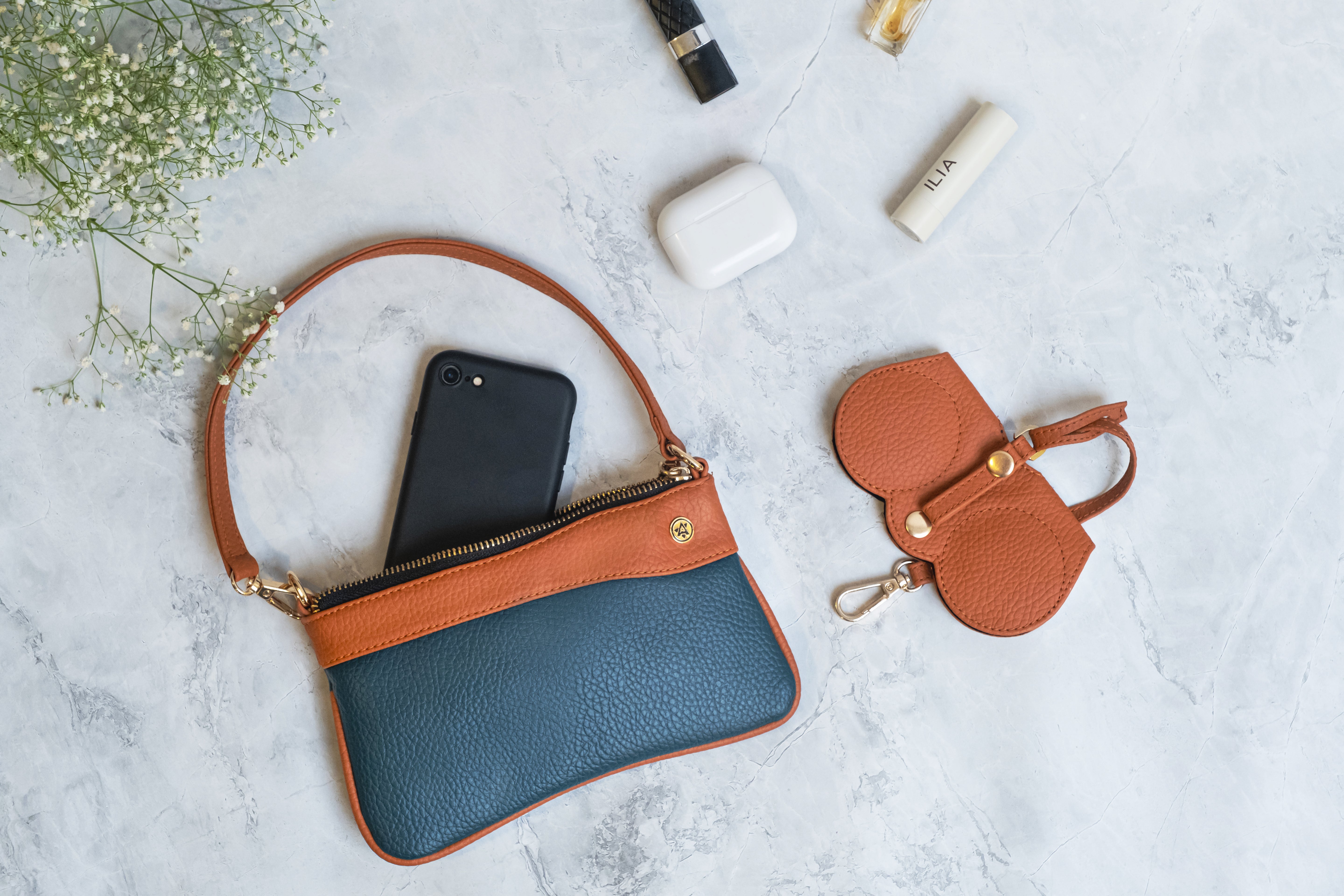 Wristlet Wallet & Eyeglass Case Peacock Green, Tan(Combo)