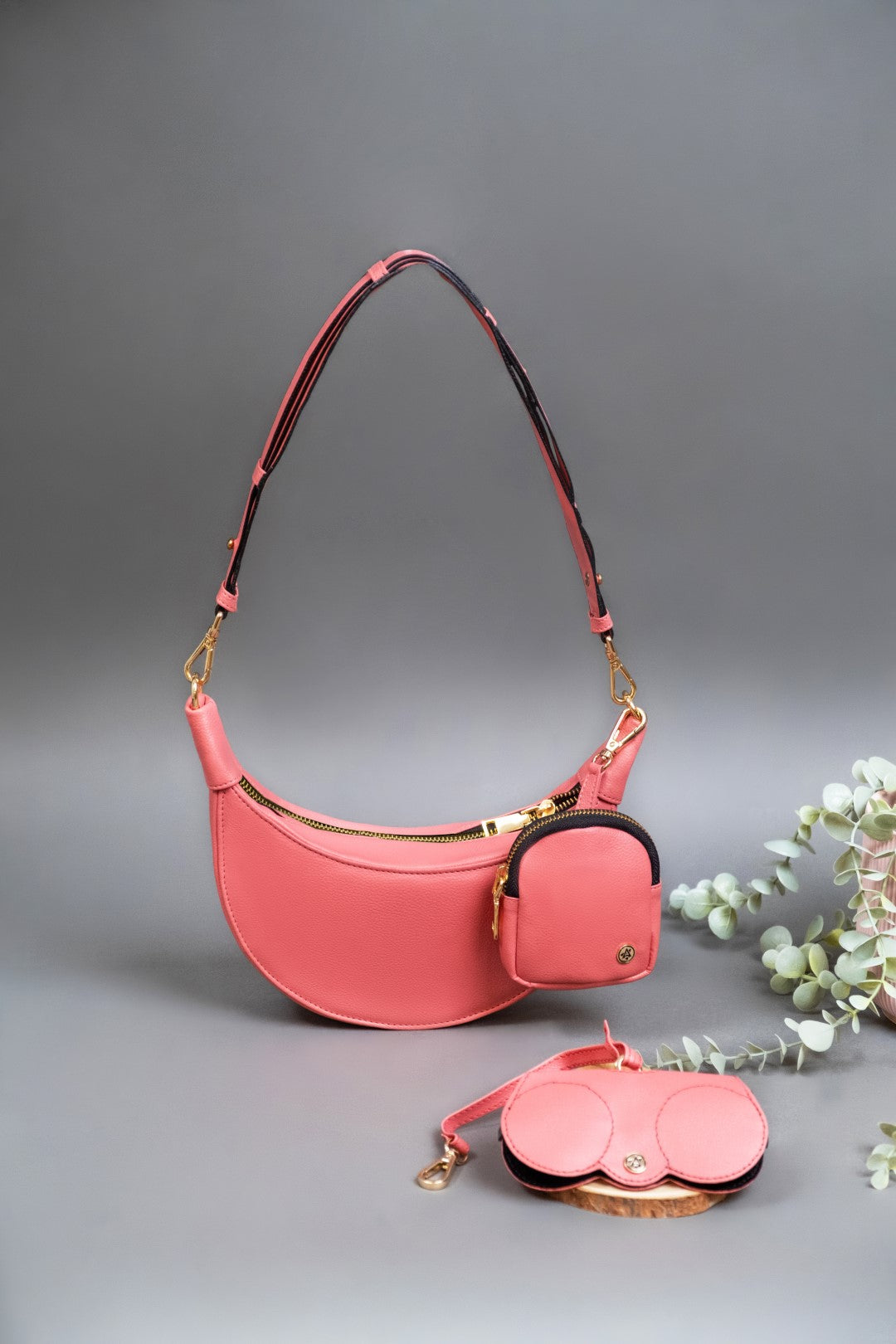 Crecent Moon Bag & Eyeglass Case Pink(Combo)