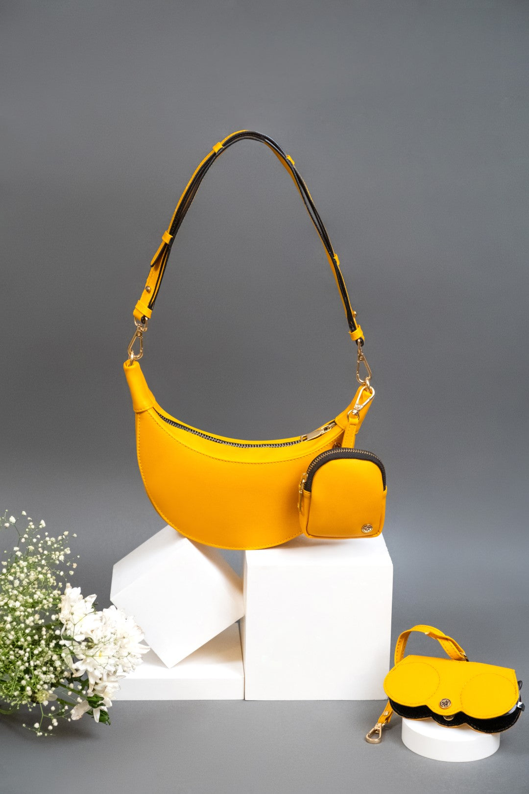 Crecent Moon Bag & Eyeglass Case Yellow(Combo)