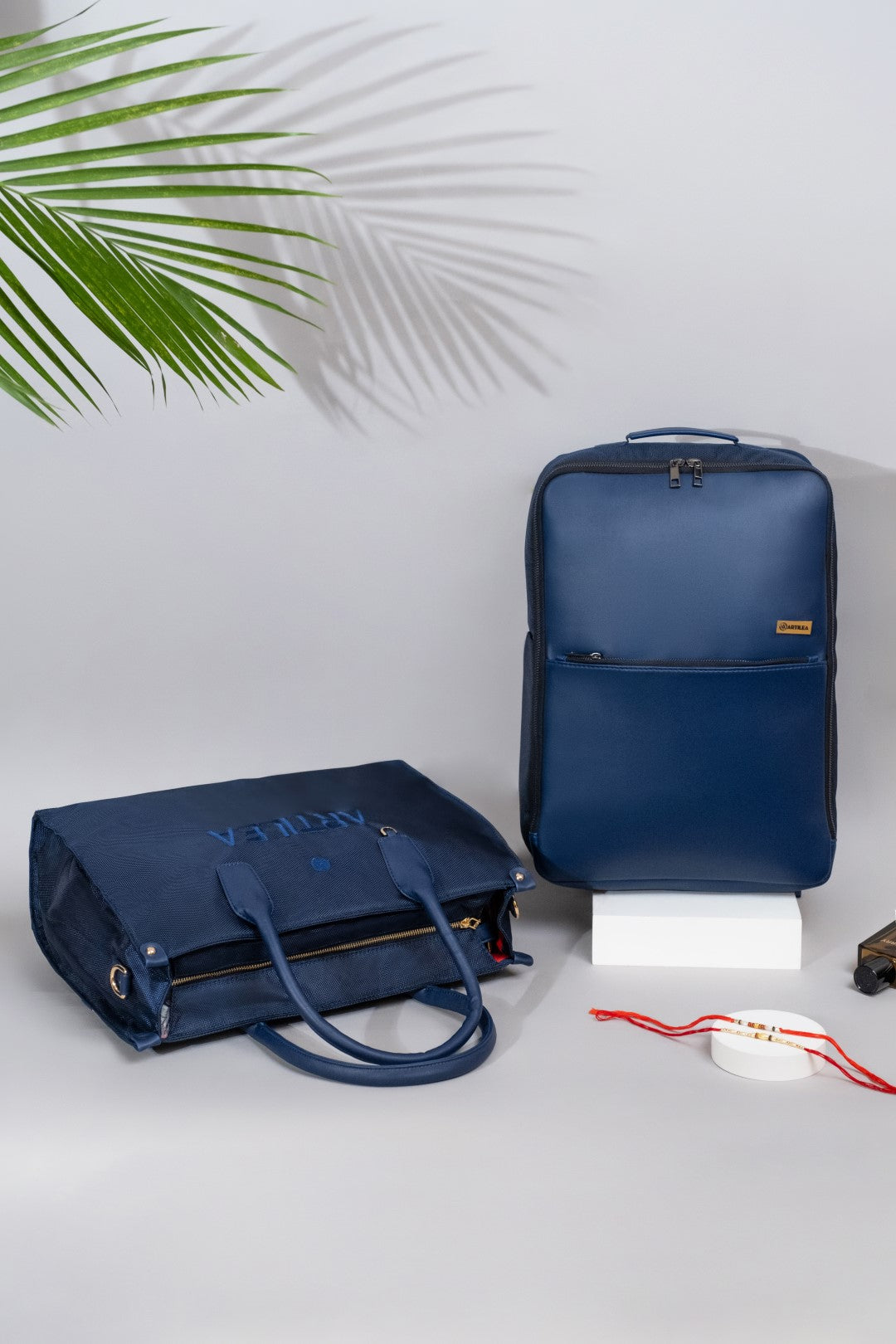 Thorin Backpack & Matty & PU Tote Bag Navy Blue(Combo)