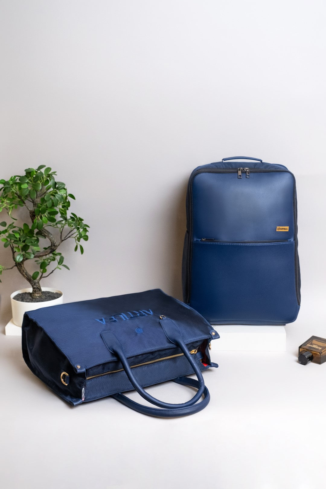 Thorin Backpack & Matty & PU Tote Bag Navy Blue(Combo)