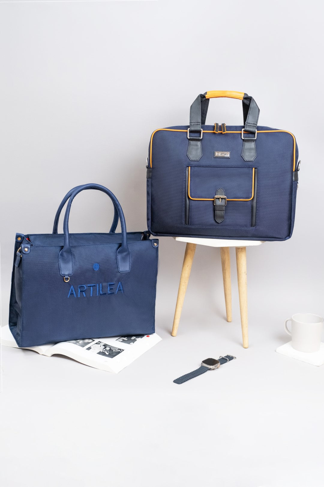 Laptop Bag & Matty & Pu Tote Bag-Blue (Combo)