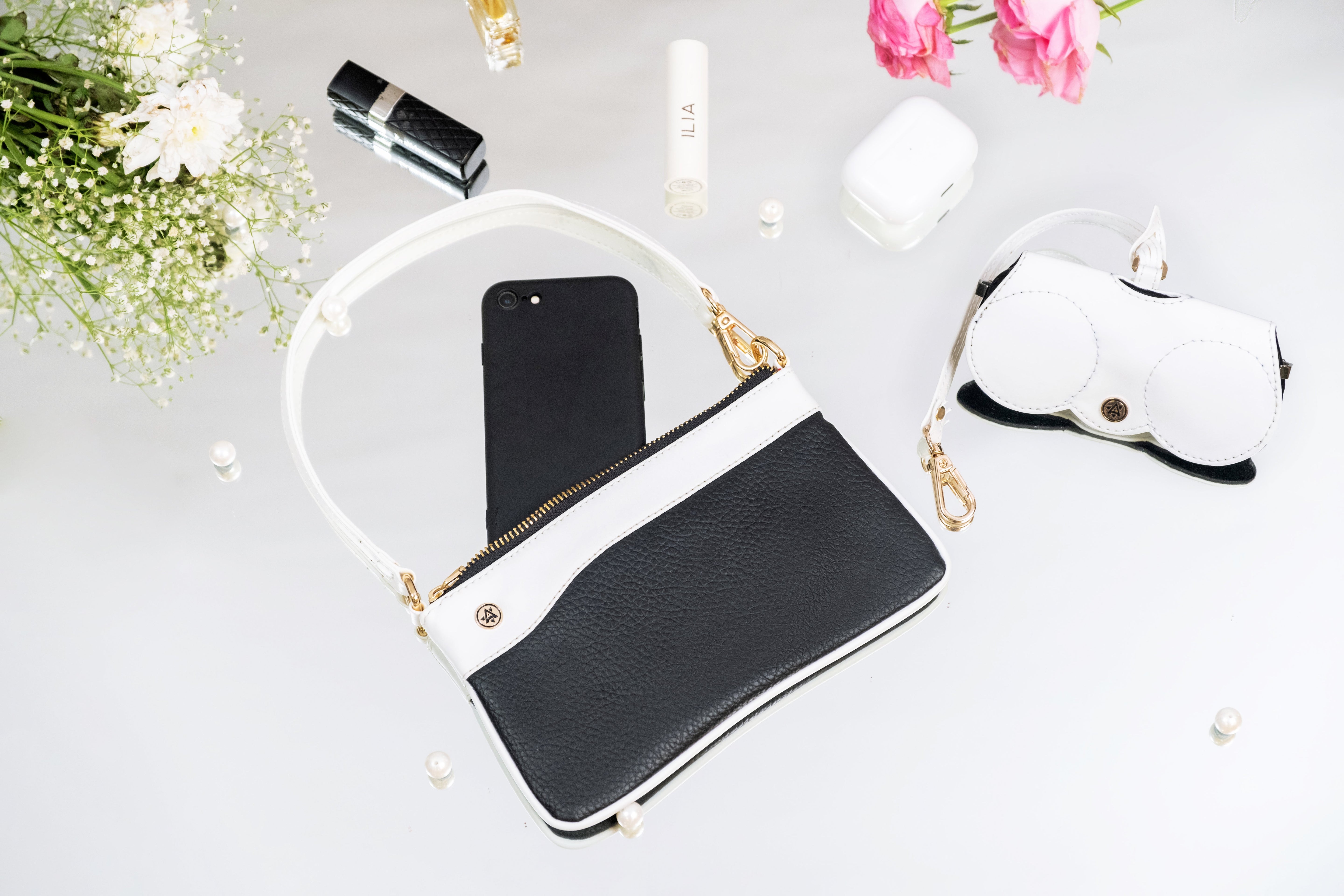 Wristlet Wallet & Eyeglass Case Black White(Combo)