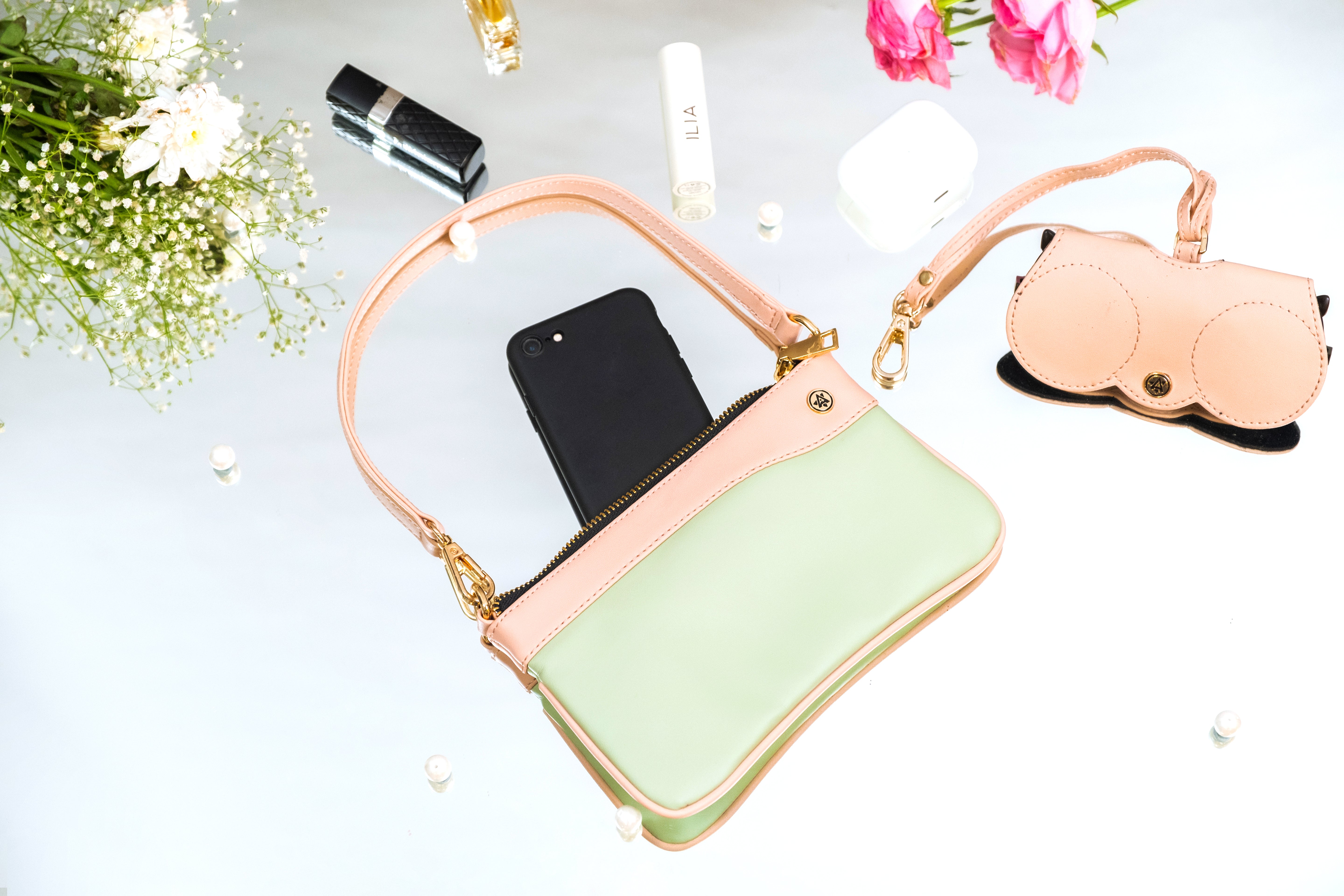 Wristlet Wallet & Eyeglass Case Mint Green, Light Pink(Combo)